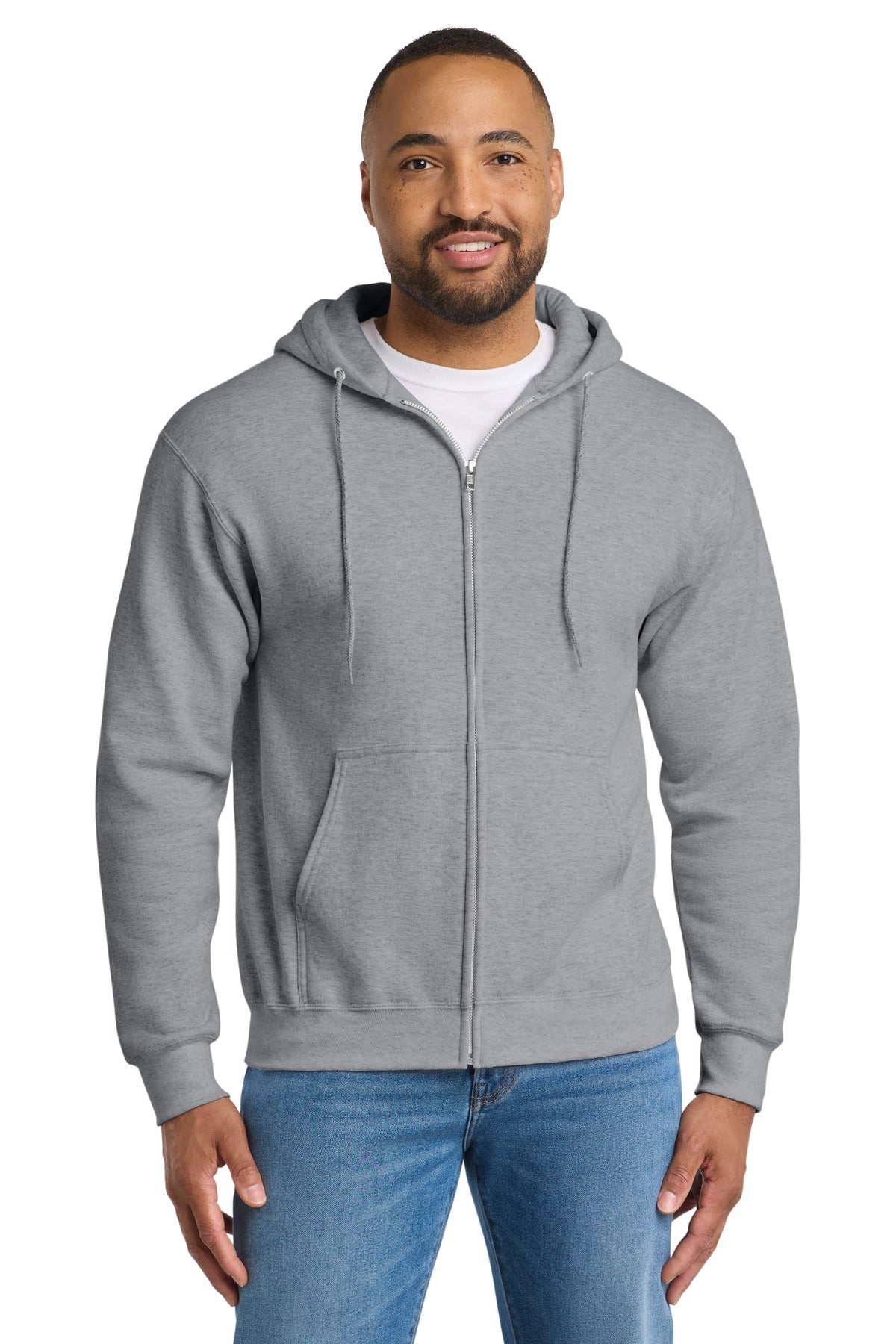 Custom logo Port & Co® Tall Essential Fleece Full-Zip Hooded Sweatshirt. PC90ZHT in Athletic Heather