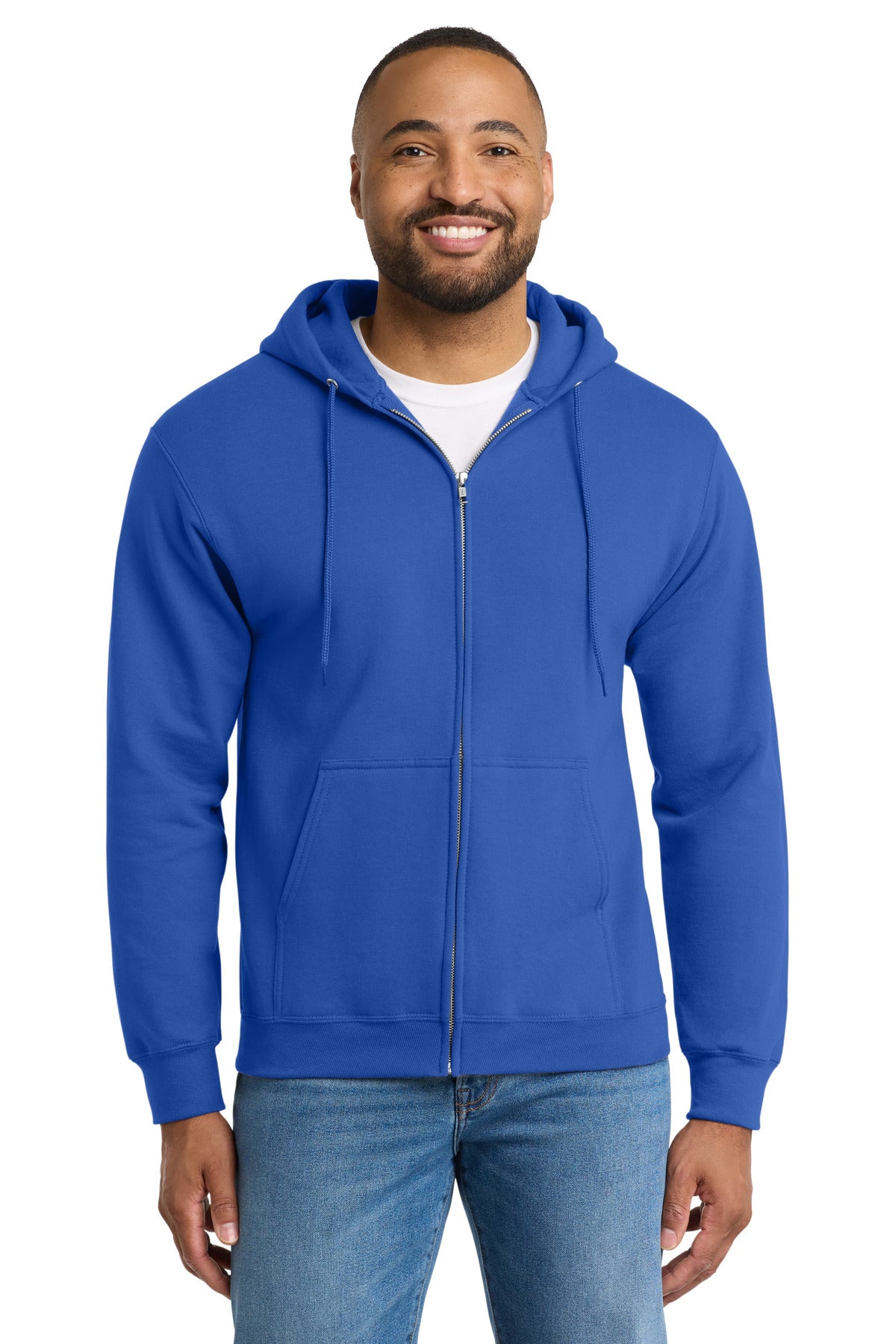 Custom logo Port & Co® Tall Essential Fleece Full-Zip Hooded Sweatshirt. PC90ZHT in Royal