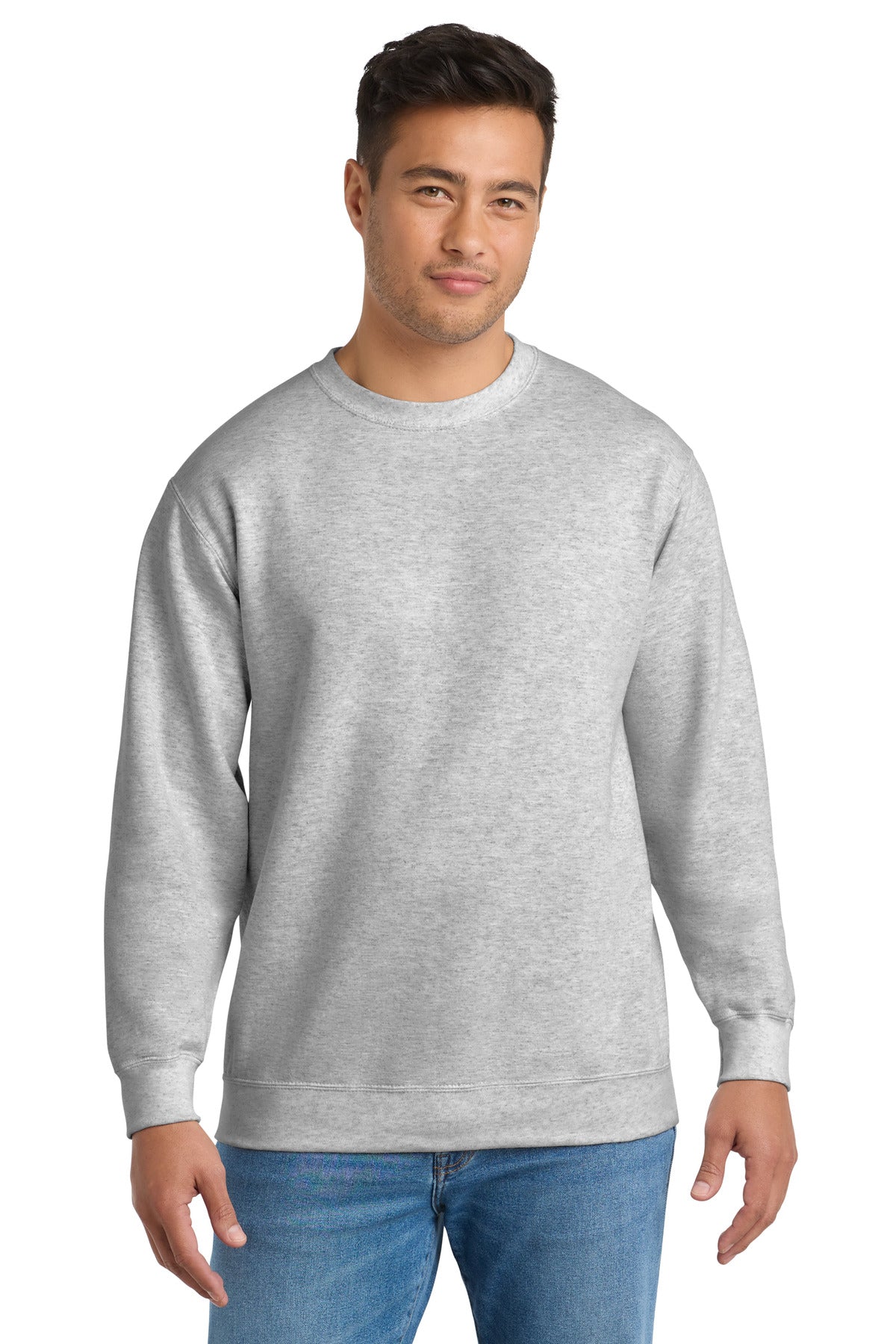 Custom logo Port & Co® Essential Fleece Crewneck Sweatshirt.  PC90 in Ash