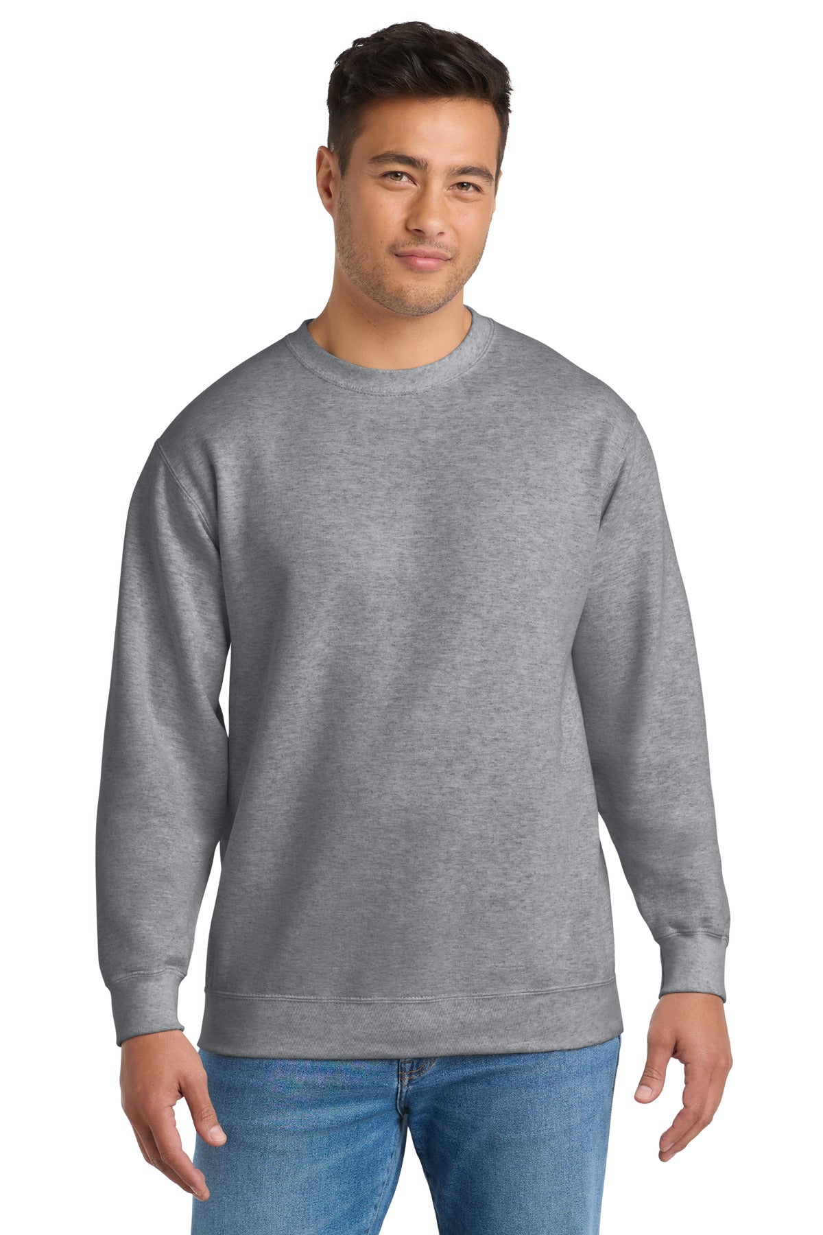 Custom logo Port & Co® Essential Fleece Crewneck Sweatshirt.  PC90 in Athletic Heather