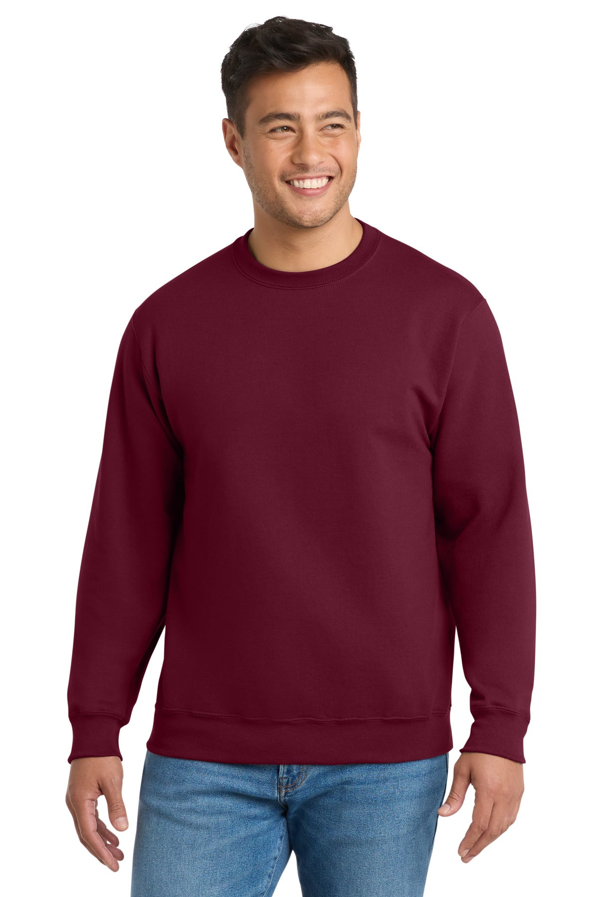 Custom logo Port & Co® Essential Fleece Crewneck Sweatshirt.  PC90 in Cardinal