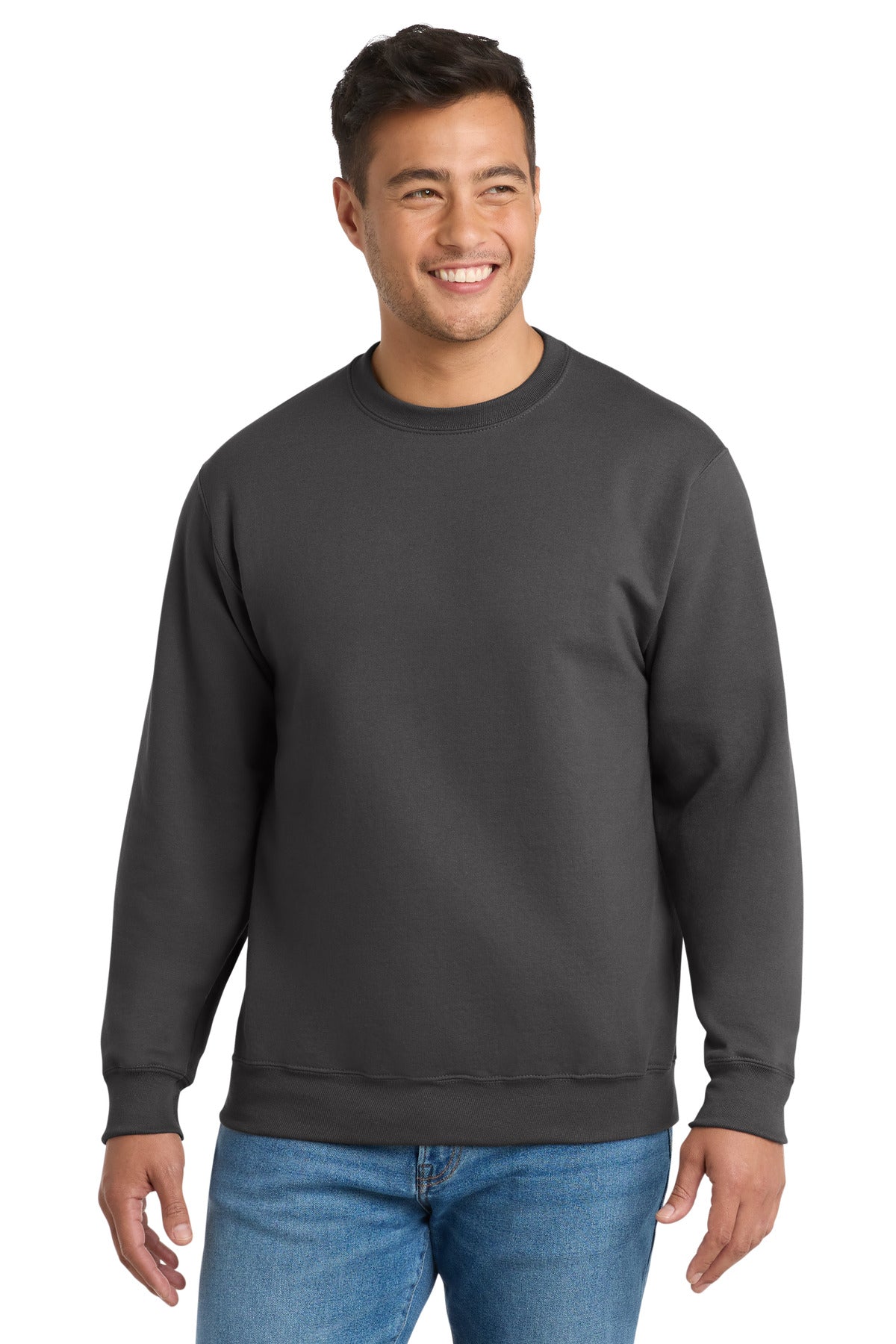 Custom logo Port & Co® Essential Fleece Crewneck Sweatshirt.  PC90 in Charcoal