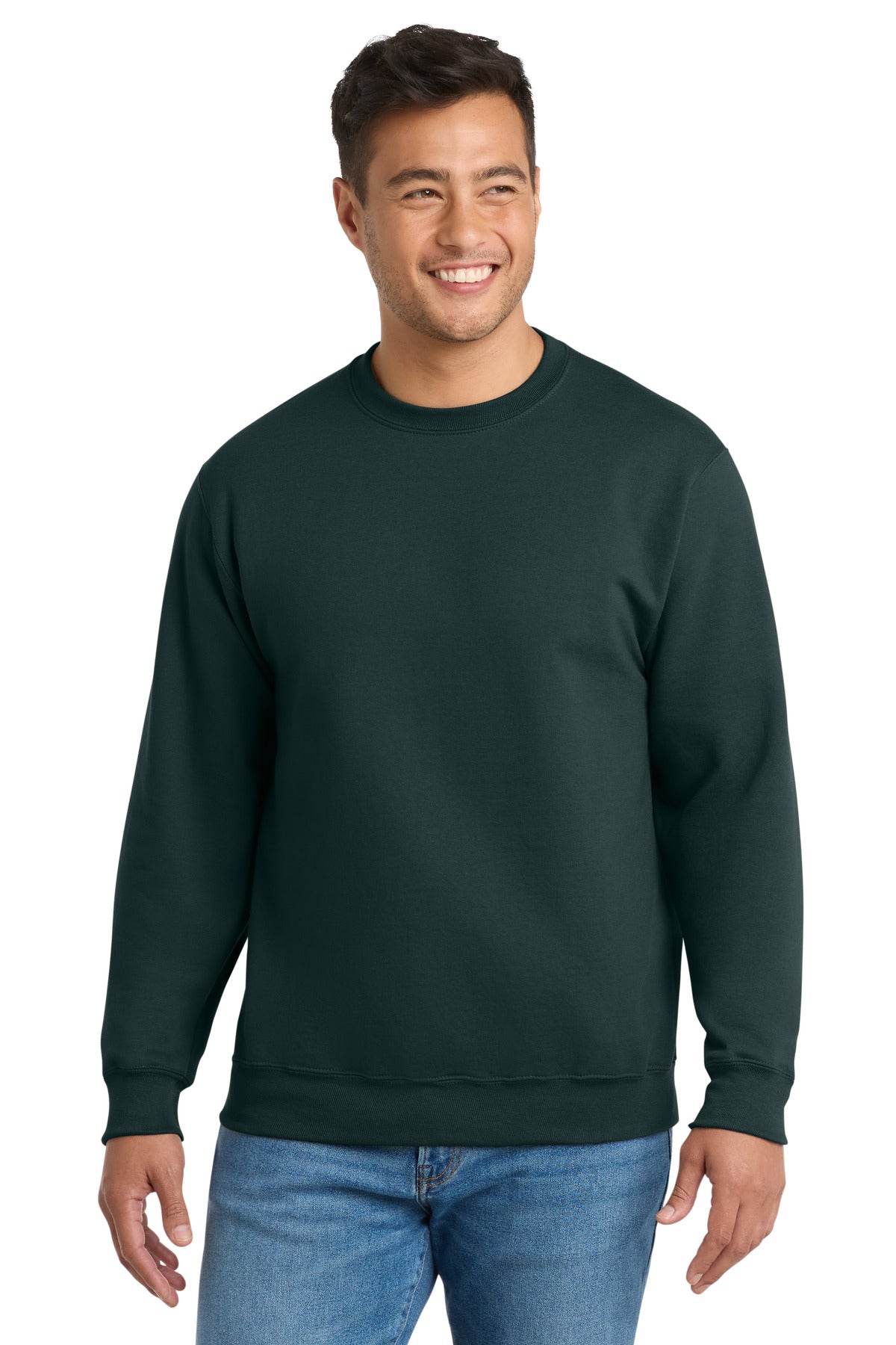 Custom logo Port & Co® Essential Fleece Crewneck Sweatshirt.  PC90 in Dark Green