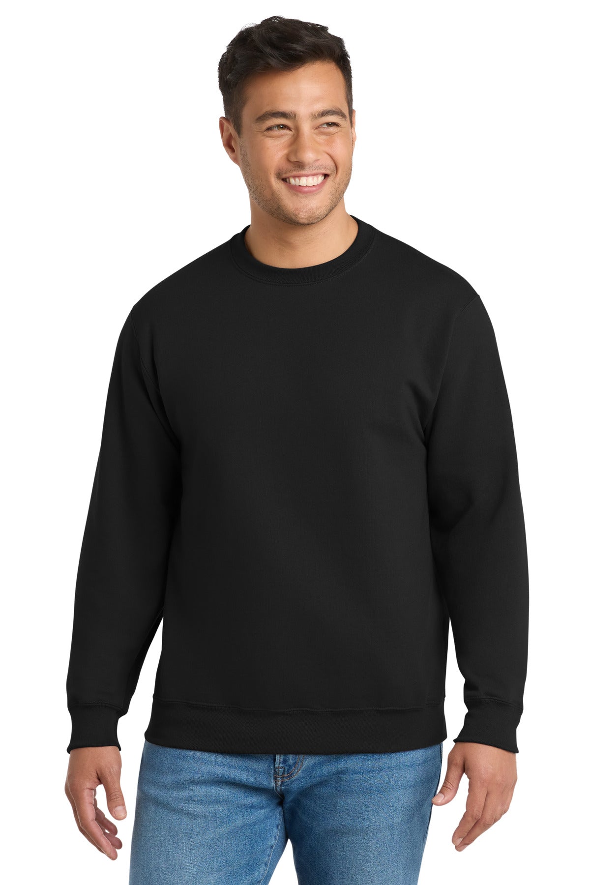 Custom logo Port & Co® Essential Fleece Crewneck Sweatshirt.  PC90 in Jet Black