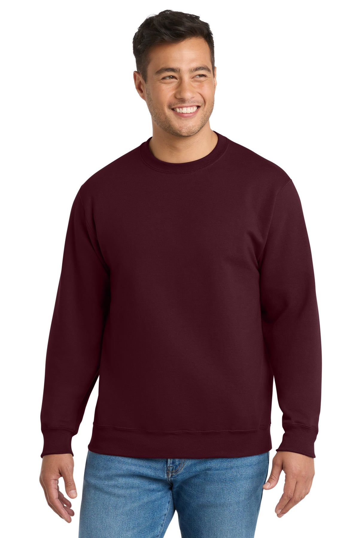 Custom logo Port & Co® Essential Fleece Crewneck Sweatshirt.  PC90 in Maroon