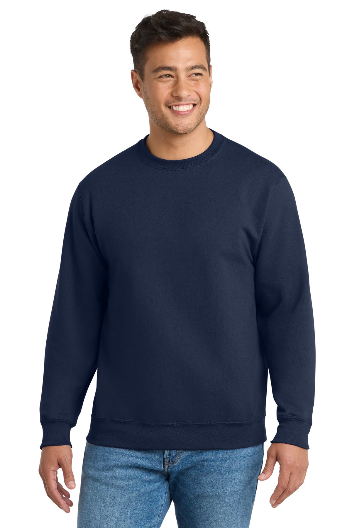 Custom logo Port & Co® Essential Fleece Crewneck Sweatshirt.  PC90 in Navy