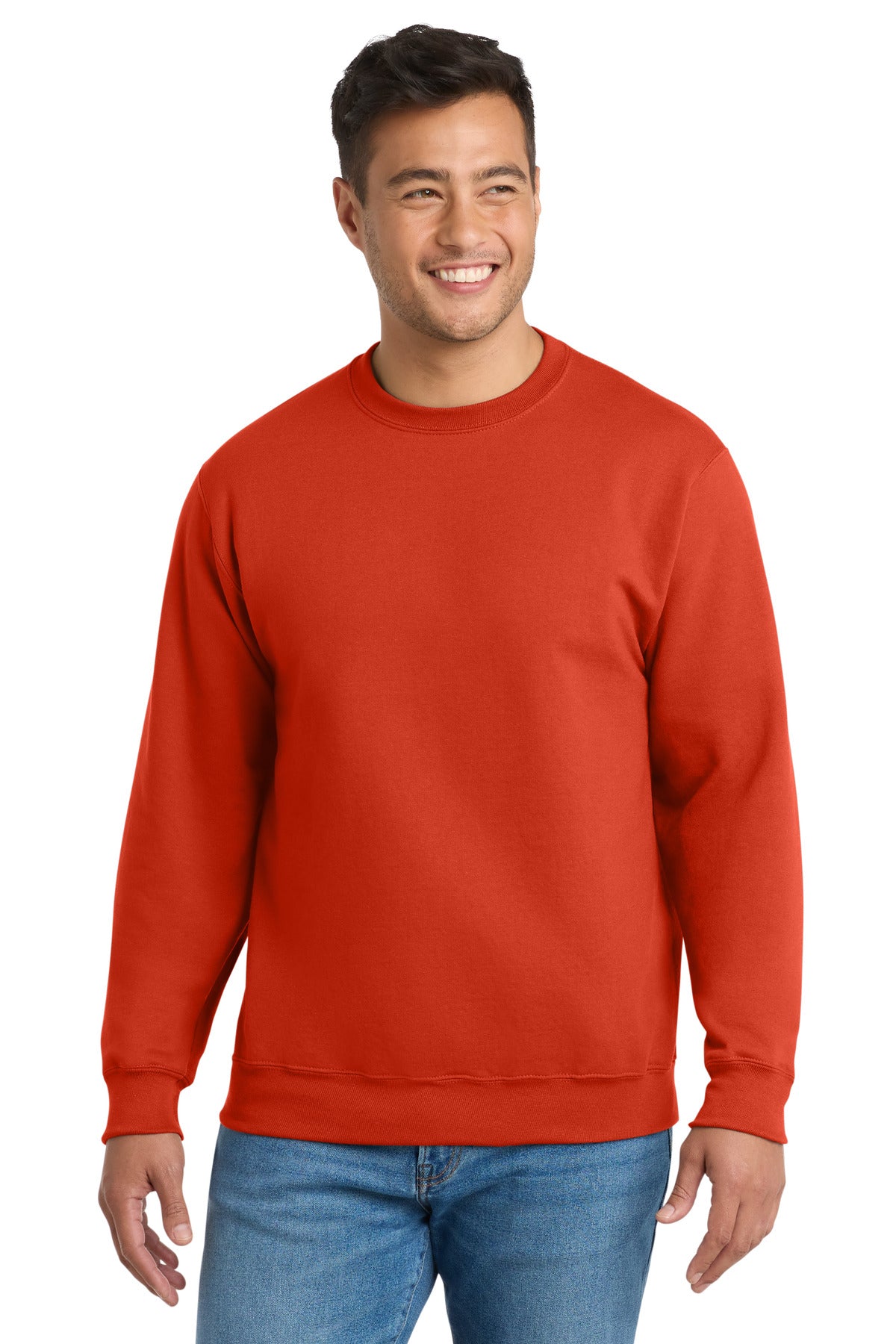 Custom logo Port & Co® Essential Fleece Crewneck Sweatshirt.  PC90 in Orange