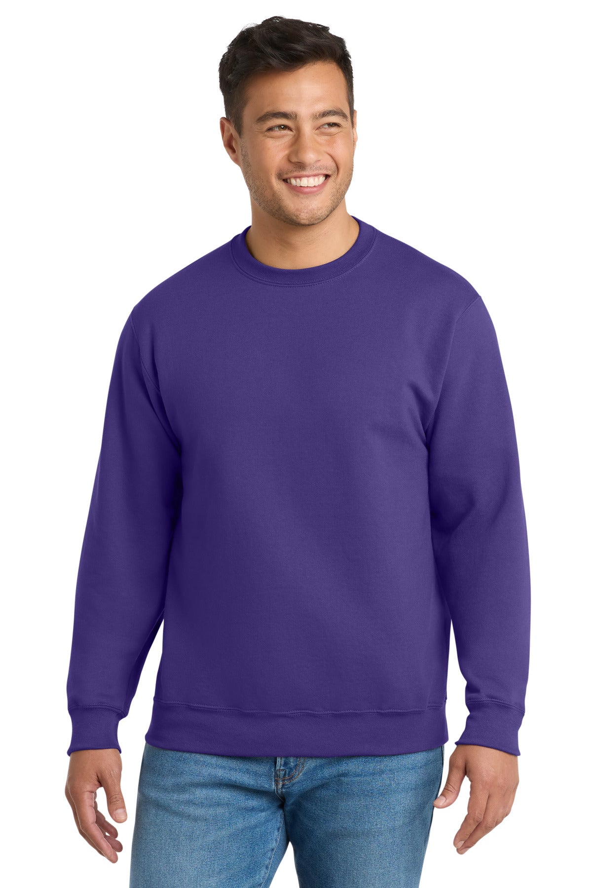 Custom logo Port & Co® Essential Fleece Crewneck Sweatshirt.  PC90 in Purple