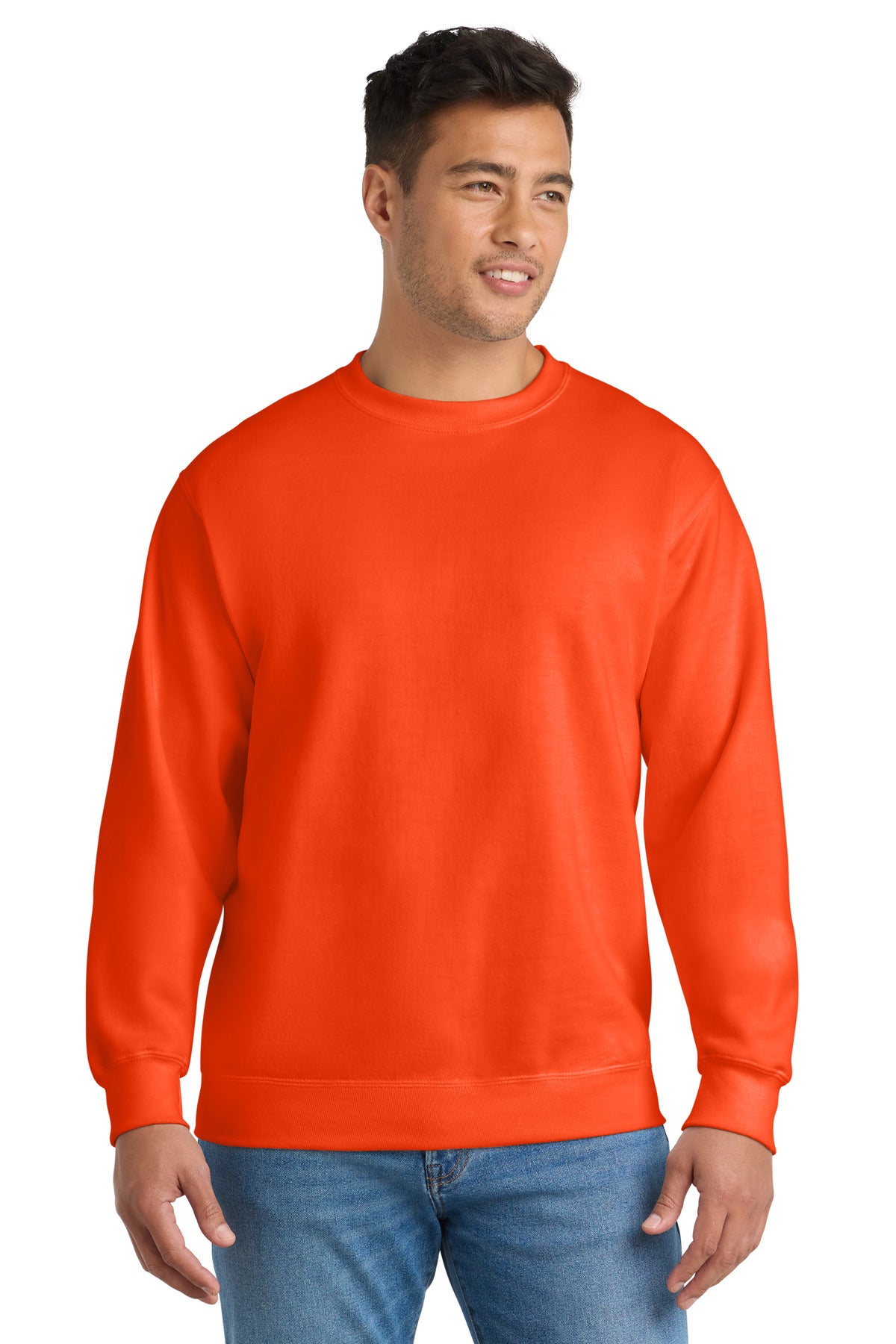 Custom logo Port & Co® Essential Fleece Crewneck Sweatshirt.  PC90 in Safety Orange