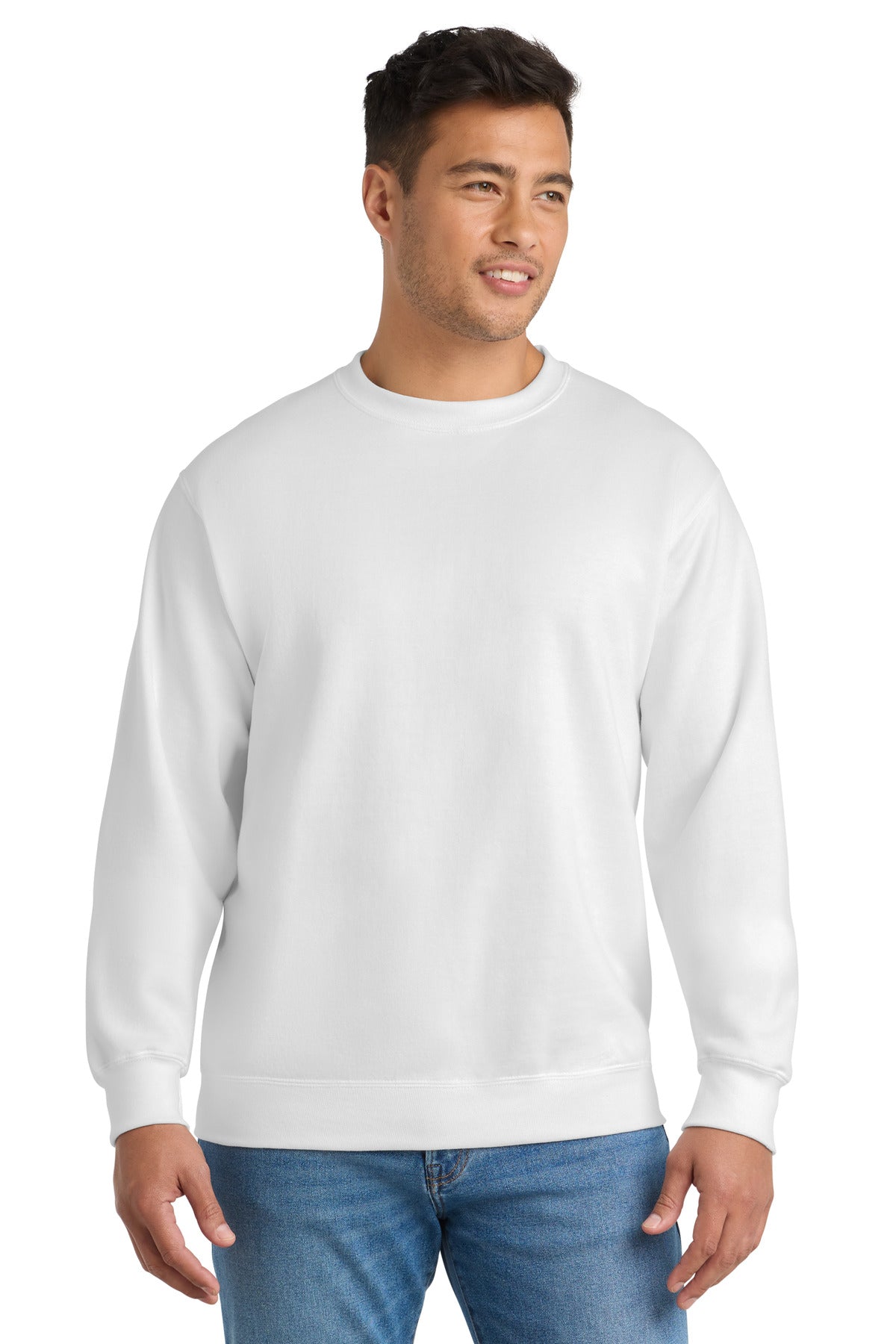 Custom logo Port & Co® Essential Fleece Crewneck Sweatshirt.  PC90 in White