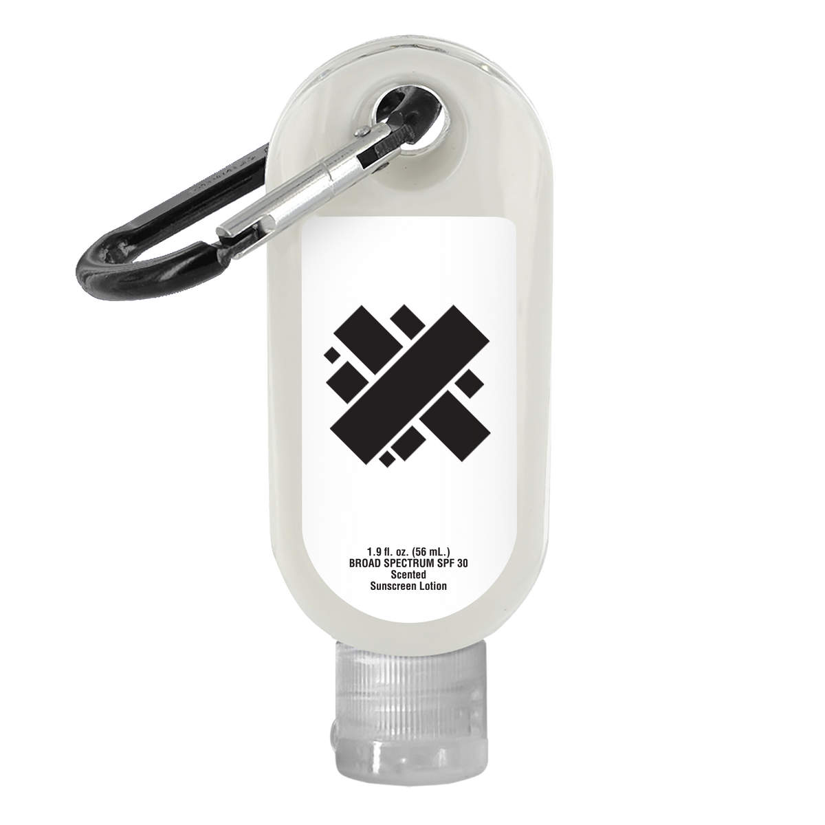 Custom logo SPF-30 Sunscreen in Clear Bottle with Carabiner - 1.9 oz.