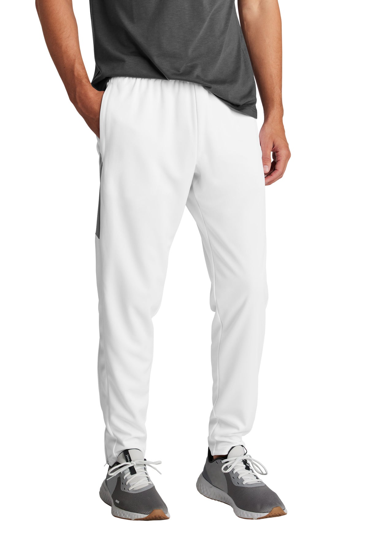Custom logo Sport-Tek® Travel Pant PST800 in White/ Iron Grey