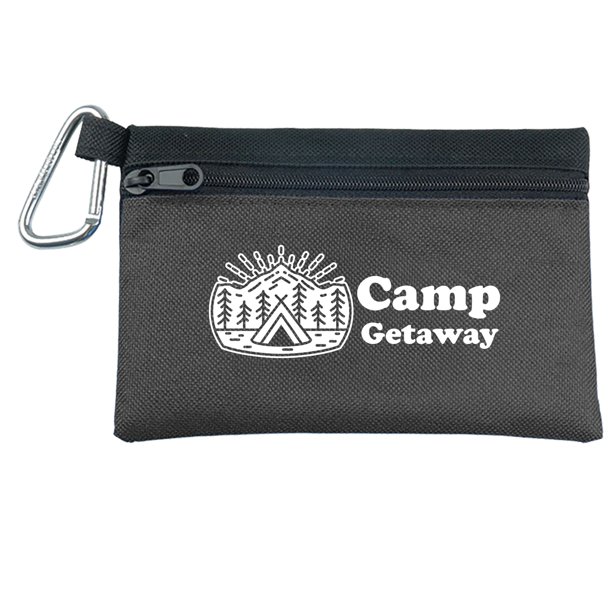 Custom logo Two-Tone Polyester Zip Pouch with Carabiner