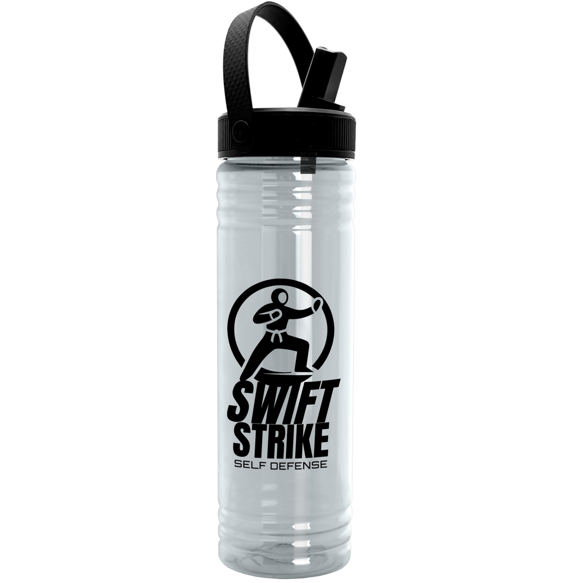 Custom logo Slim Fit RPET Bottle with Flip-Straw, Swivel-Handle Lid - 24 oz.