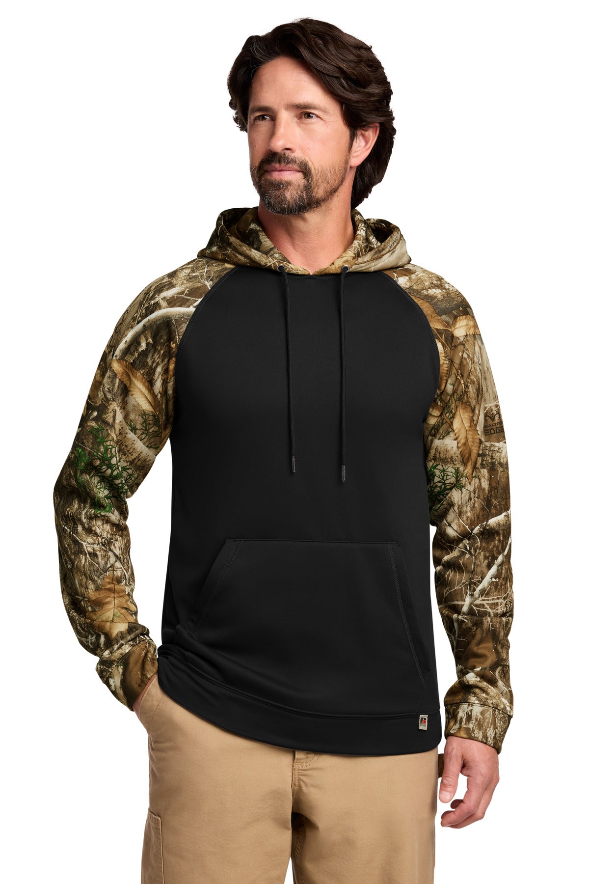 Custom logo Russell Outdoors™ Realtree® Performance Colorblock Pullover Hoodie RU451 in Black/ Realtree Edge