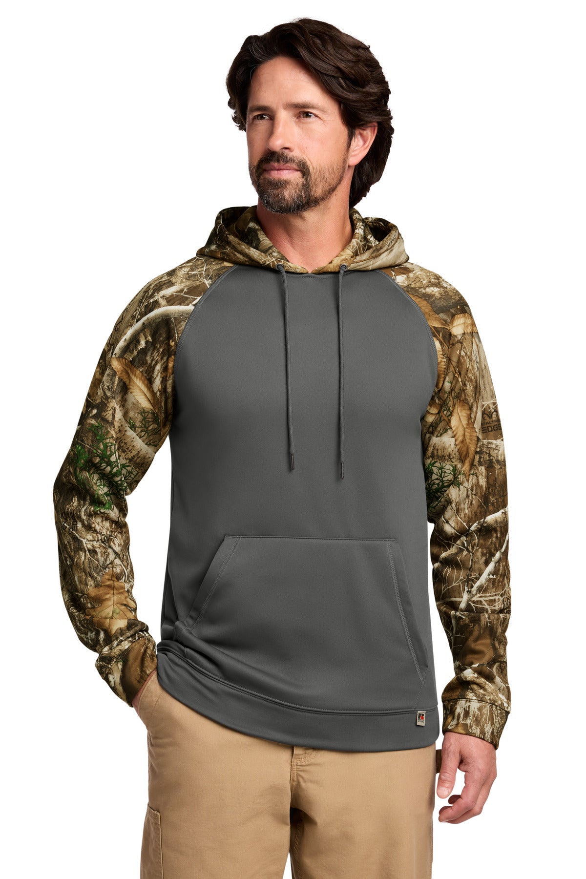 Custom logo Russell Outdoors™ Realtree® Performance Colorblock Pullover Hoodie RU451 in Magnet/ Realtree Edge