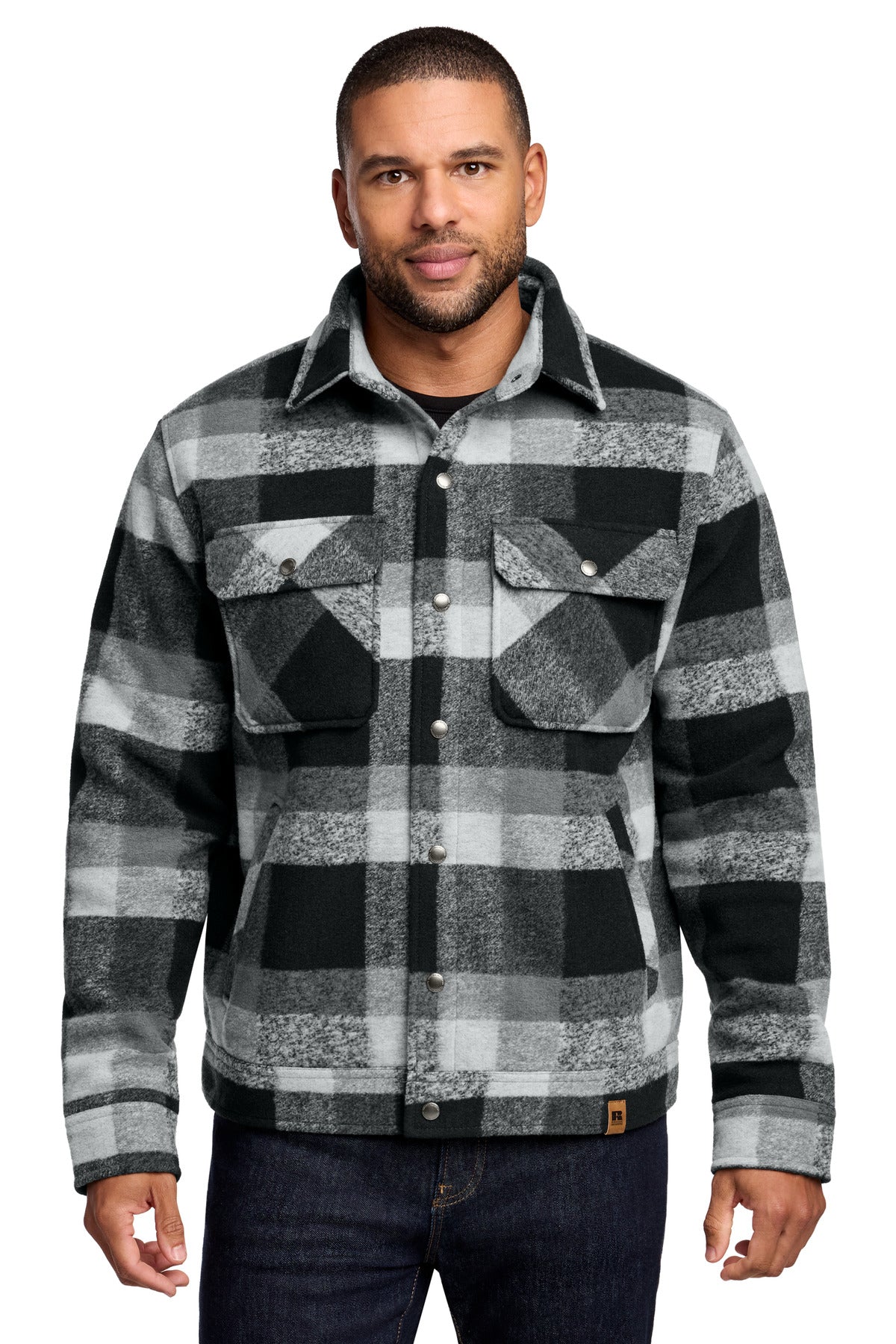 Custom logo Russell Outdoors™ Basin Jacket RU550 in Deep Black Plaid