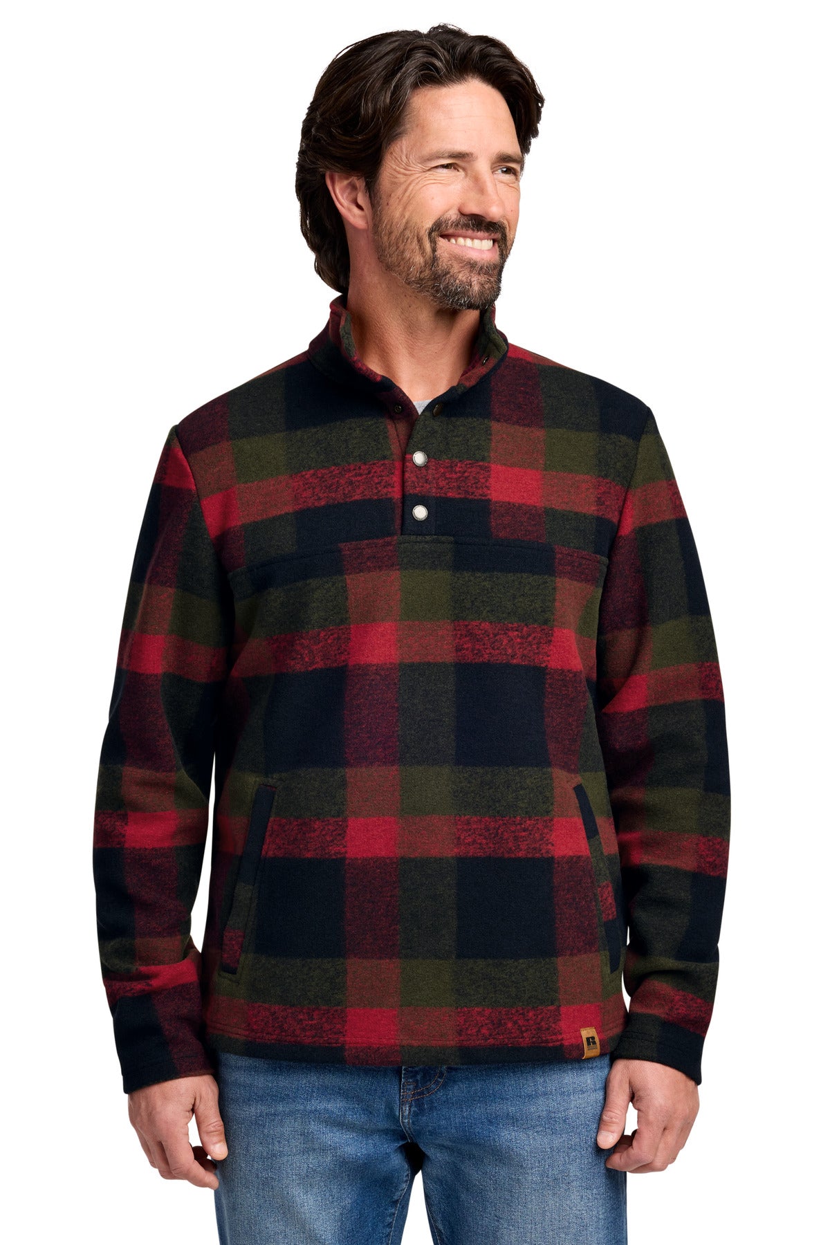 Custom logo Russell Outdoors™ Basin Snap Pullover RU551 RU551 in Red Plaid