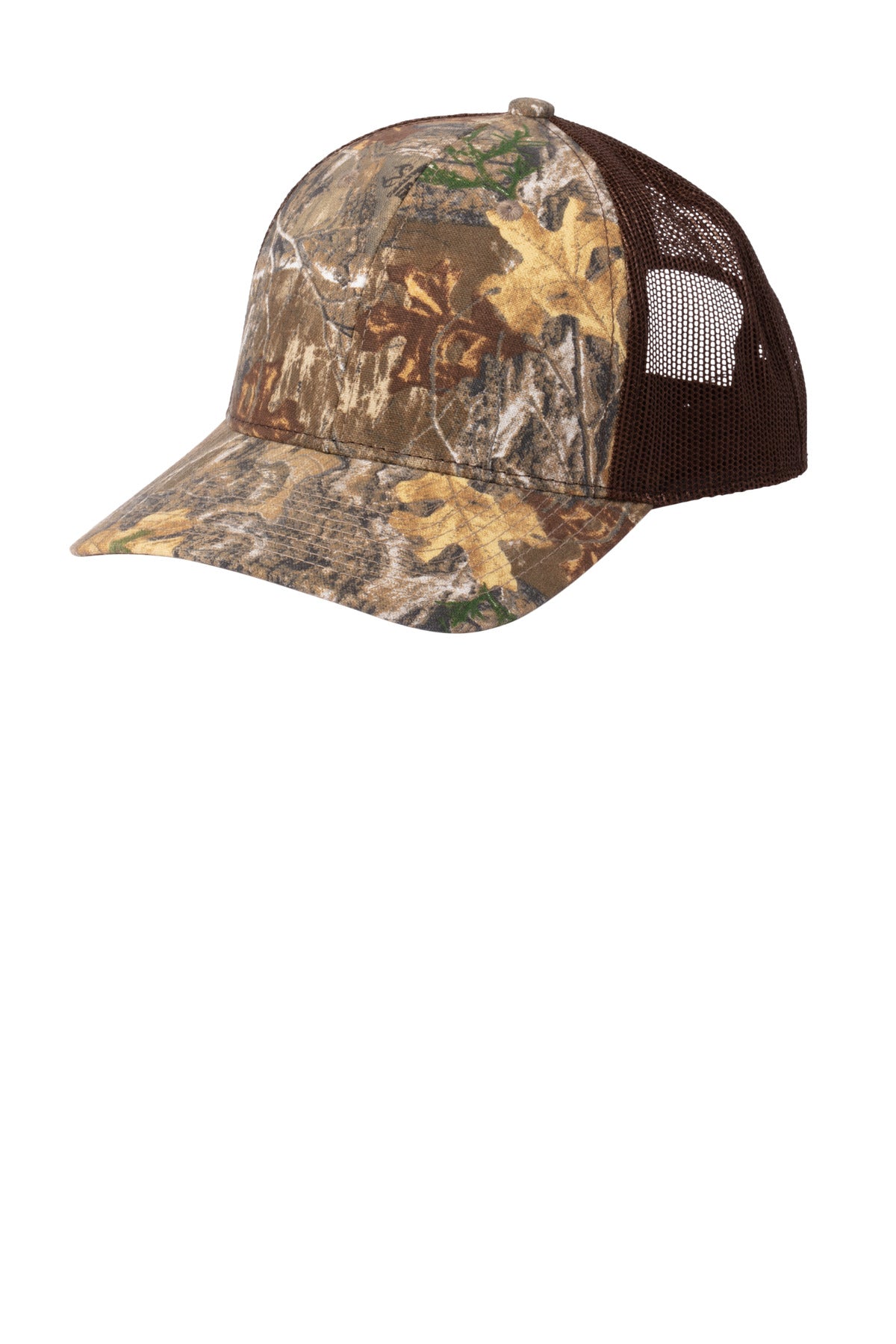 Custom logo Russell Outdoors™ Camo Snapback Trucker Cap RU900 in Realtree Edge/ Brown