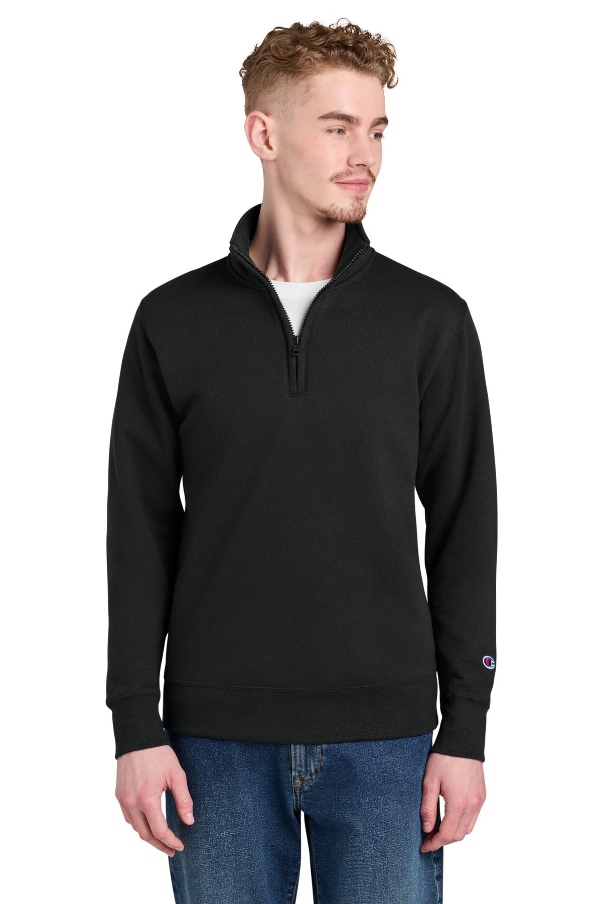 Custom logo Champion® Powerblend® 1/4-Zip Sweatshirt S450 in Black