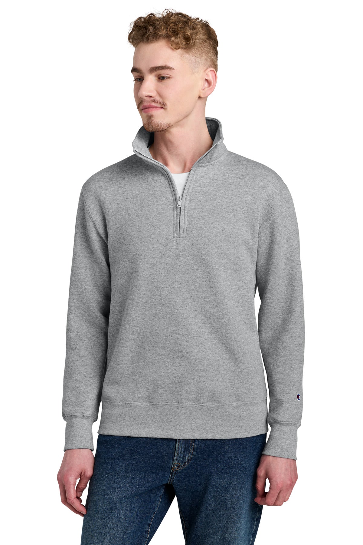 Custom logo Champion® Powerblend® 1/4-Zip Sweatshirt S450 in Light Steel