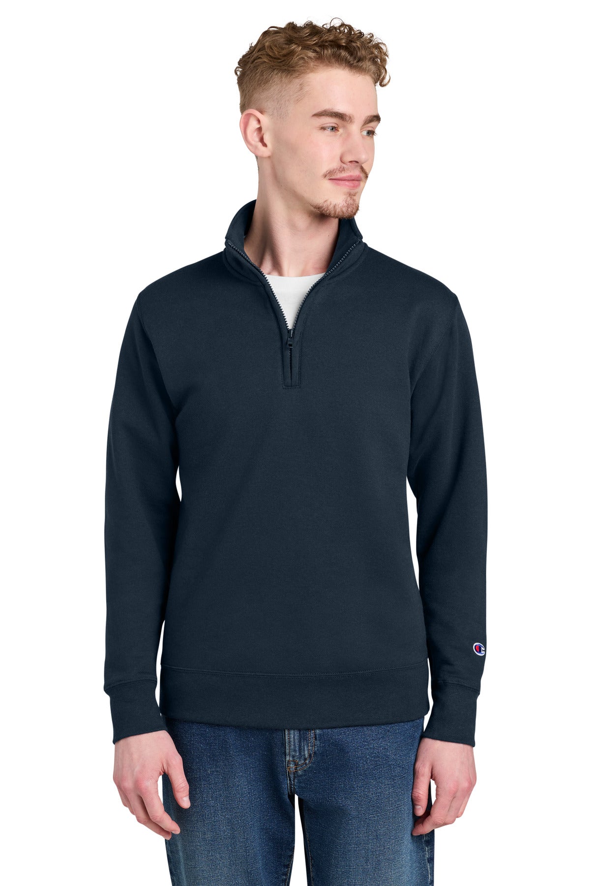 Custom logo Champion® Powerblend® 1/4-Zip Sweatshirt S450 in Navy