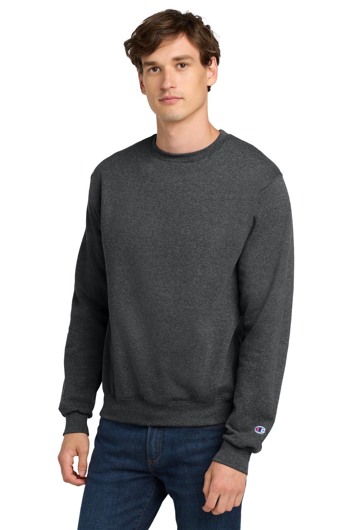 Custom logo Champion®  Powerblend® Crewneck Sweatshirt. S6000 in Charcoal Heather