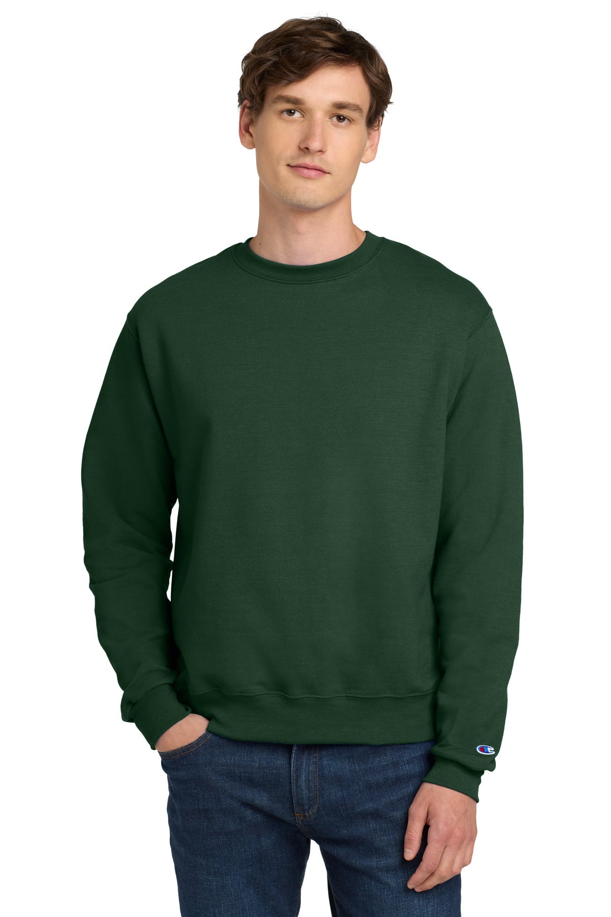 Custom logo Champion®  Powerblend® Crewneck Sweatshirt. S6000 in Dark Green