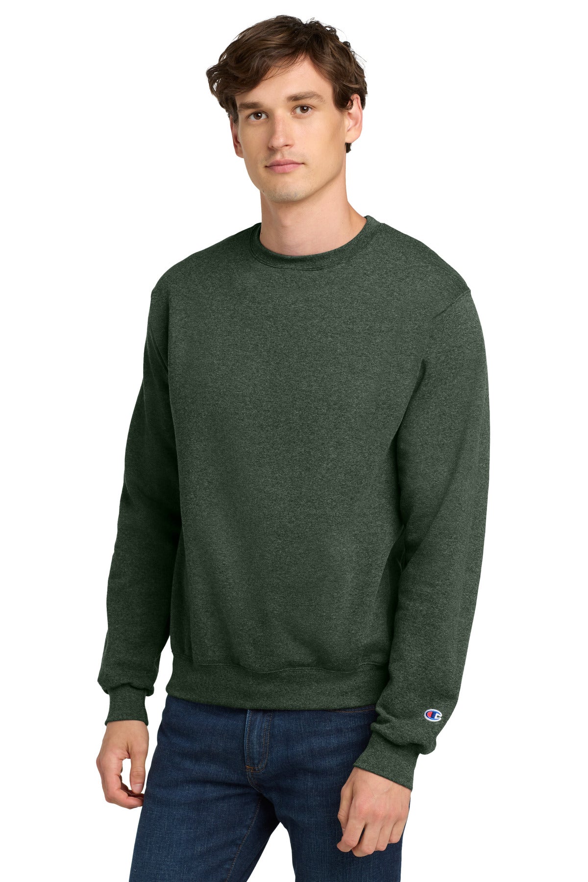 Custom logo Champion®  Powerblend® Crewneck Sweatshirt. S6000 in Dark Green Heather