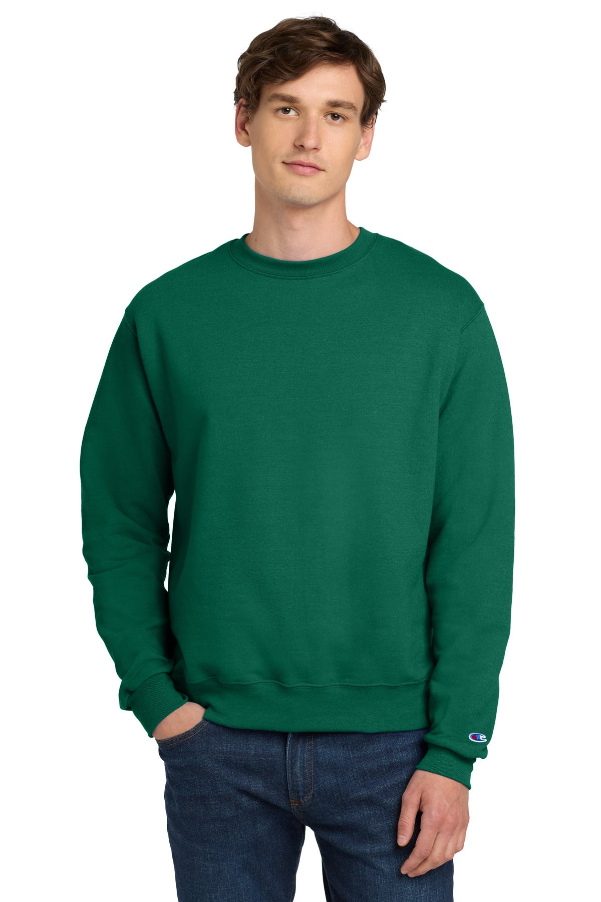 Custom logo Champion®  Powerblend® Crewneck Sweatshirt. S6000 in Emerald Green