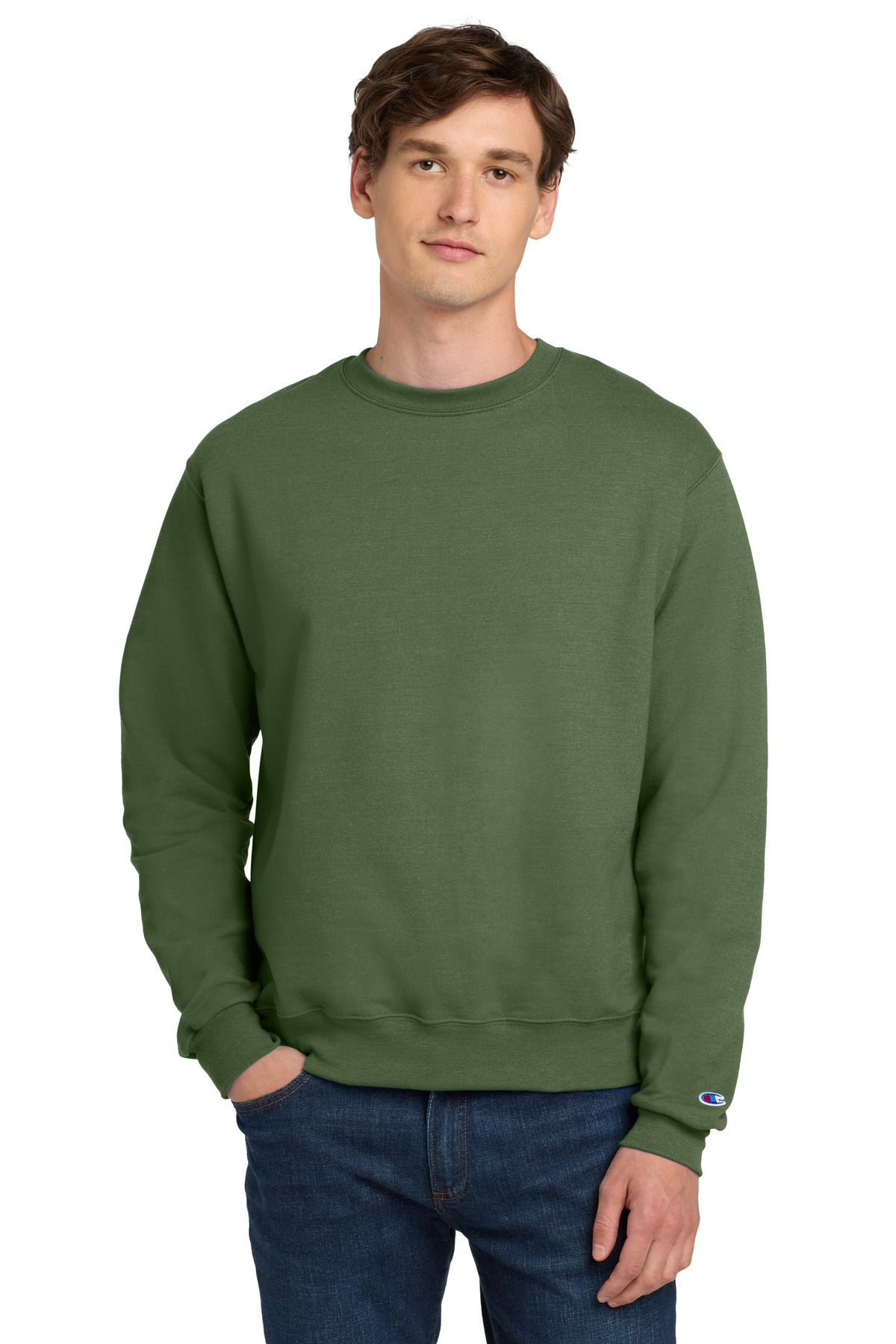 Custom logo Champion®  Powerblend® Crewneck Sweatshirt. S6000 in Fresh Olive