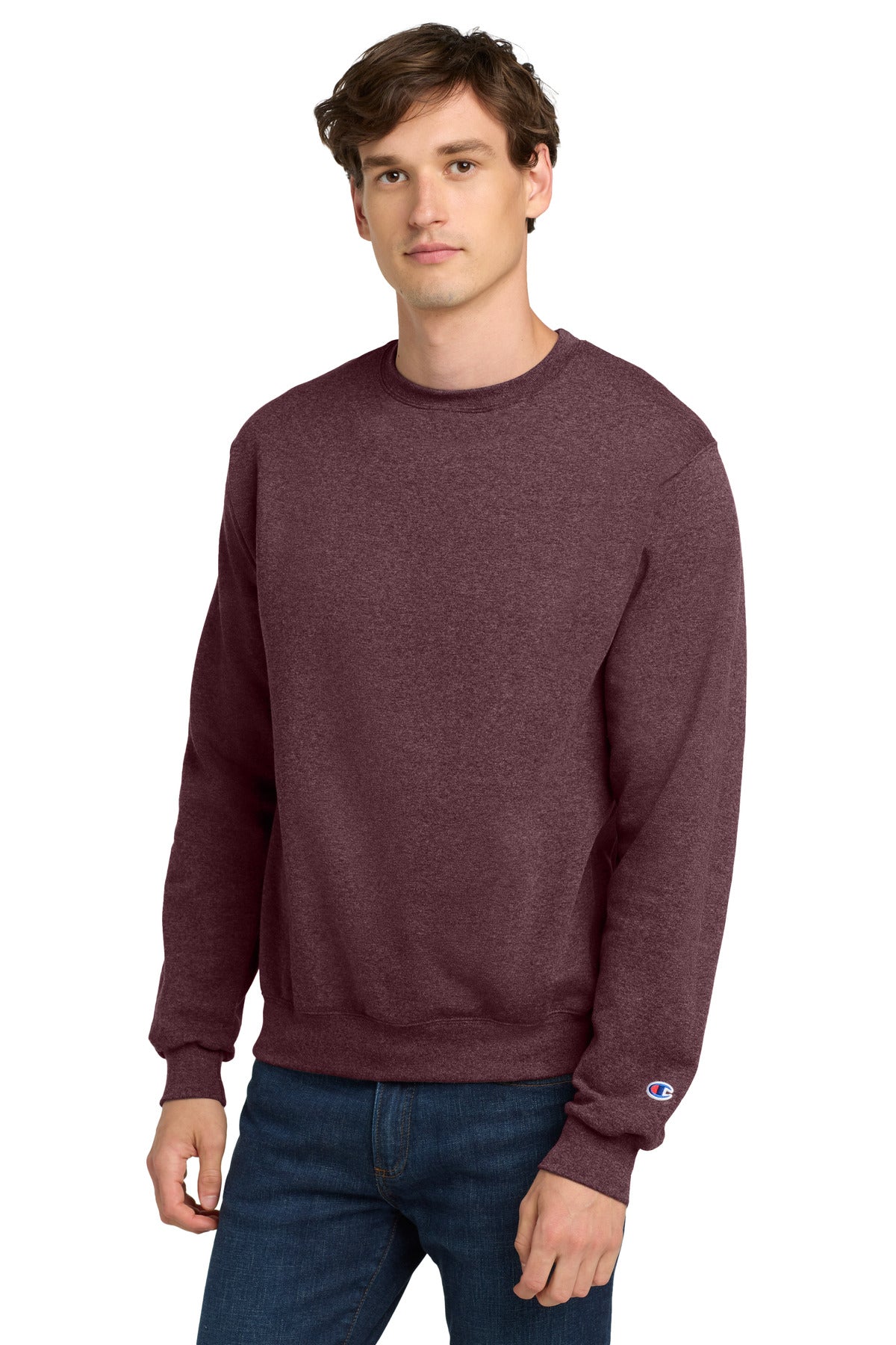 Custom logo Champion®  Powerblend® Crewneck Sweatshirt. S6000 in Maroon Heather