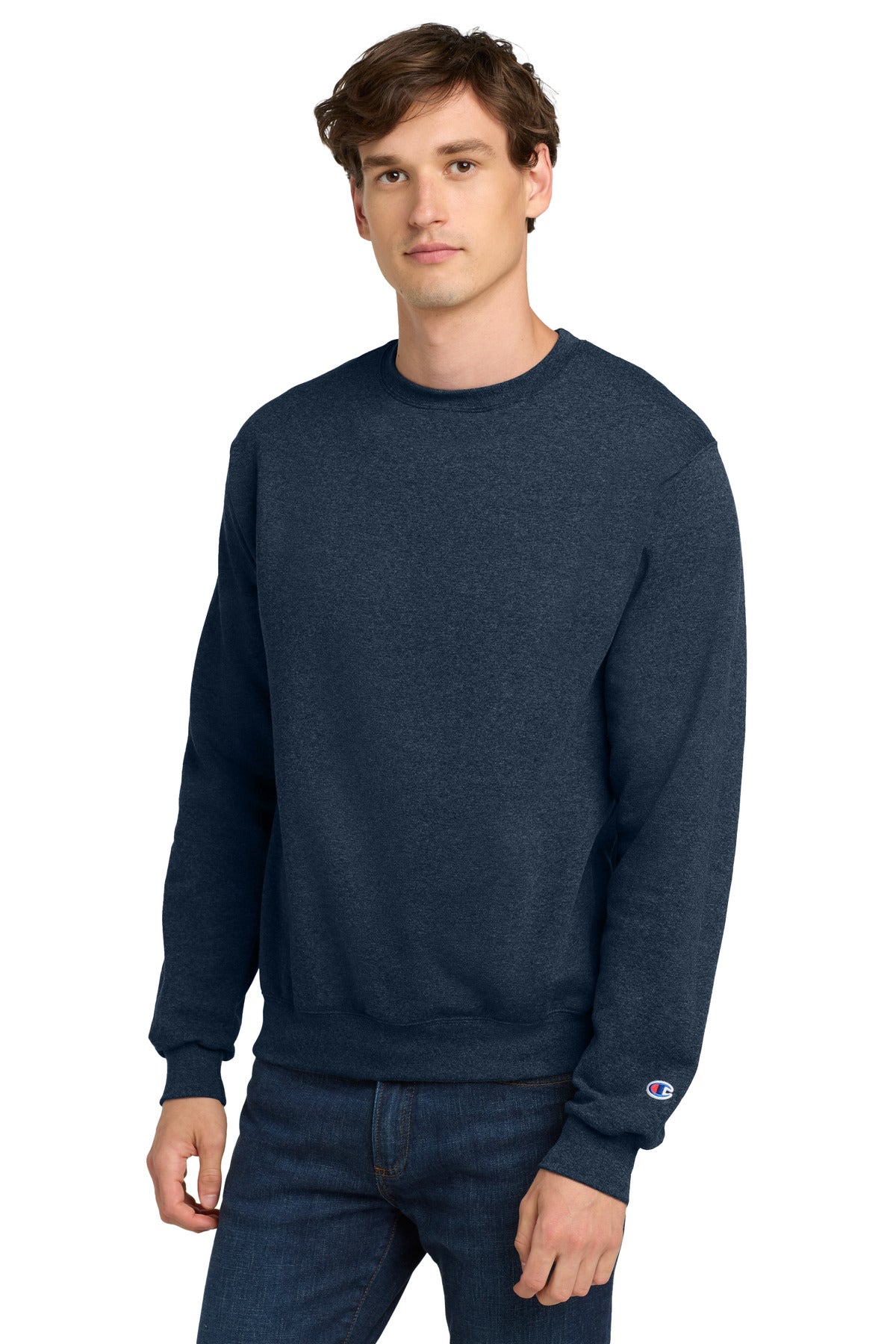 Custom logo Champion®  Powerblend® Crewneck Sweatshirt. S6000 in Navy Heather