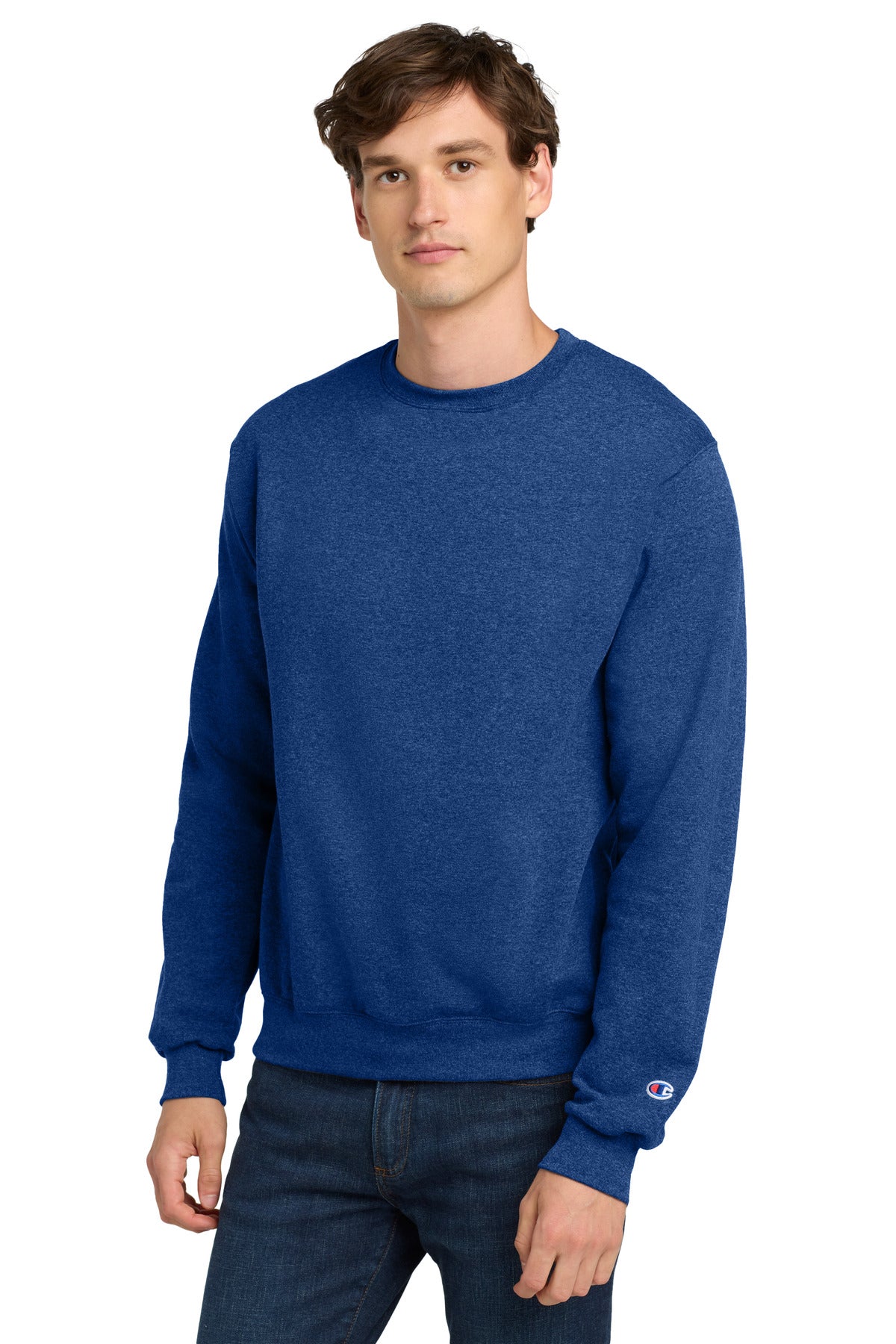 Custom logo Champion®  Powerblend® Crewneck Sweatshirt. S6000 in Royal Blue Heather