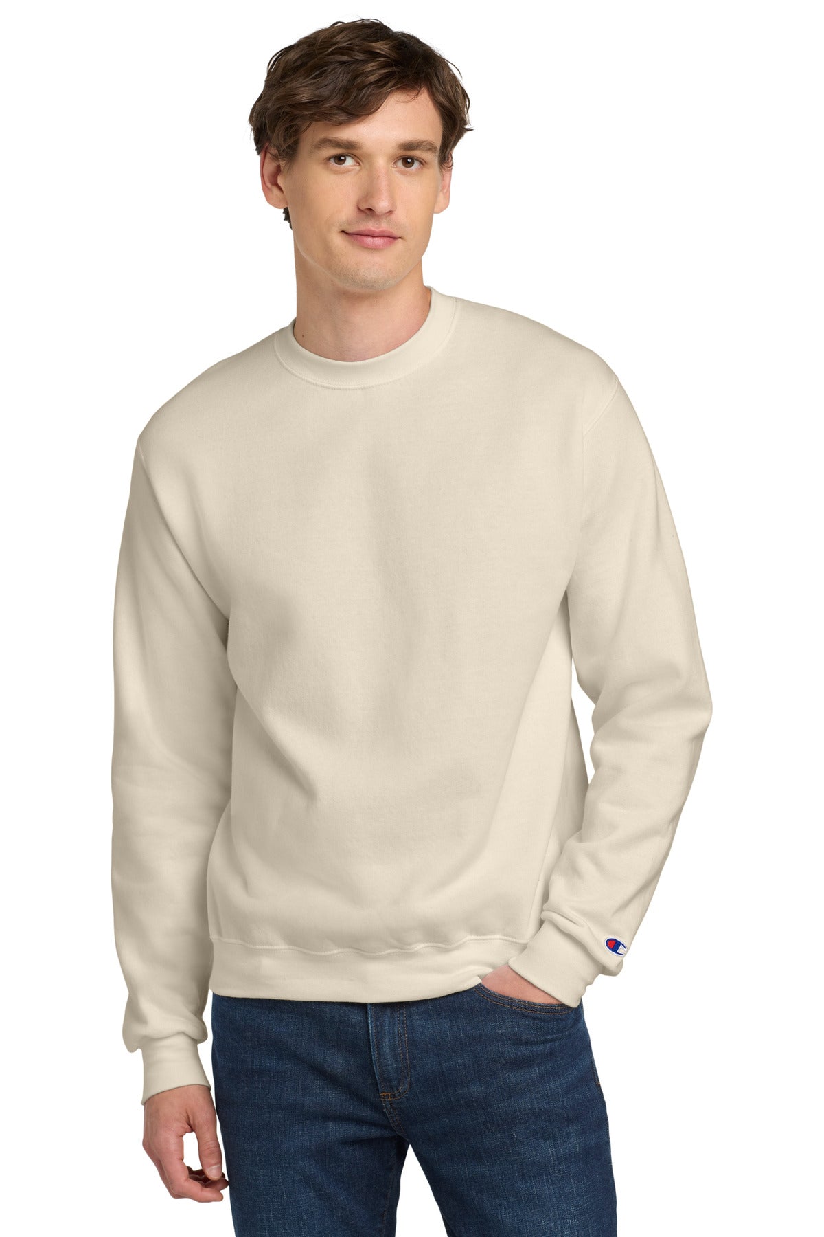 Custom logo Champion®  Powerblend® Crewneck Sweatshirt. S6000 in Sand