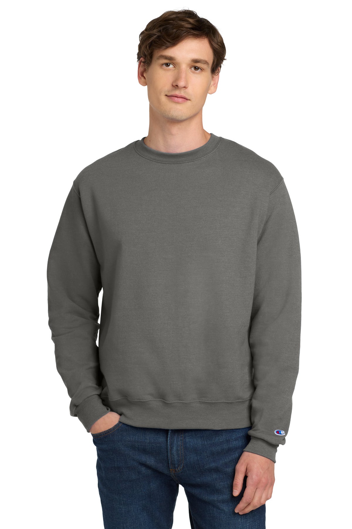 Custom logo Champion®  Powerblend® Crewneck Sweatshirt. S6000 in Stone Gray
