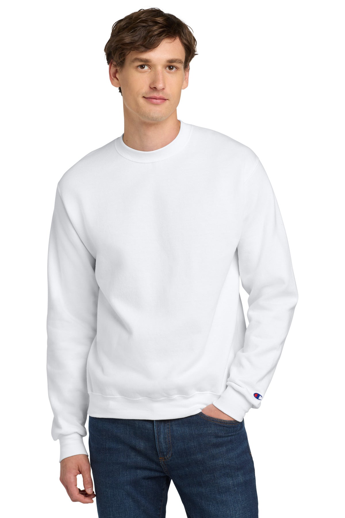 Custom logo Champion®  Powerblend® Crewneck Sweatshirt. S6000 in White