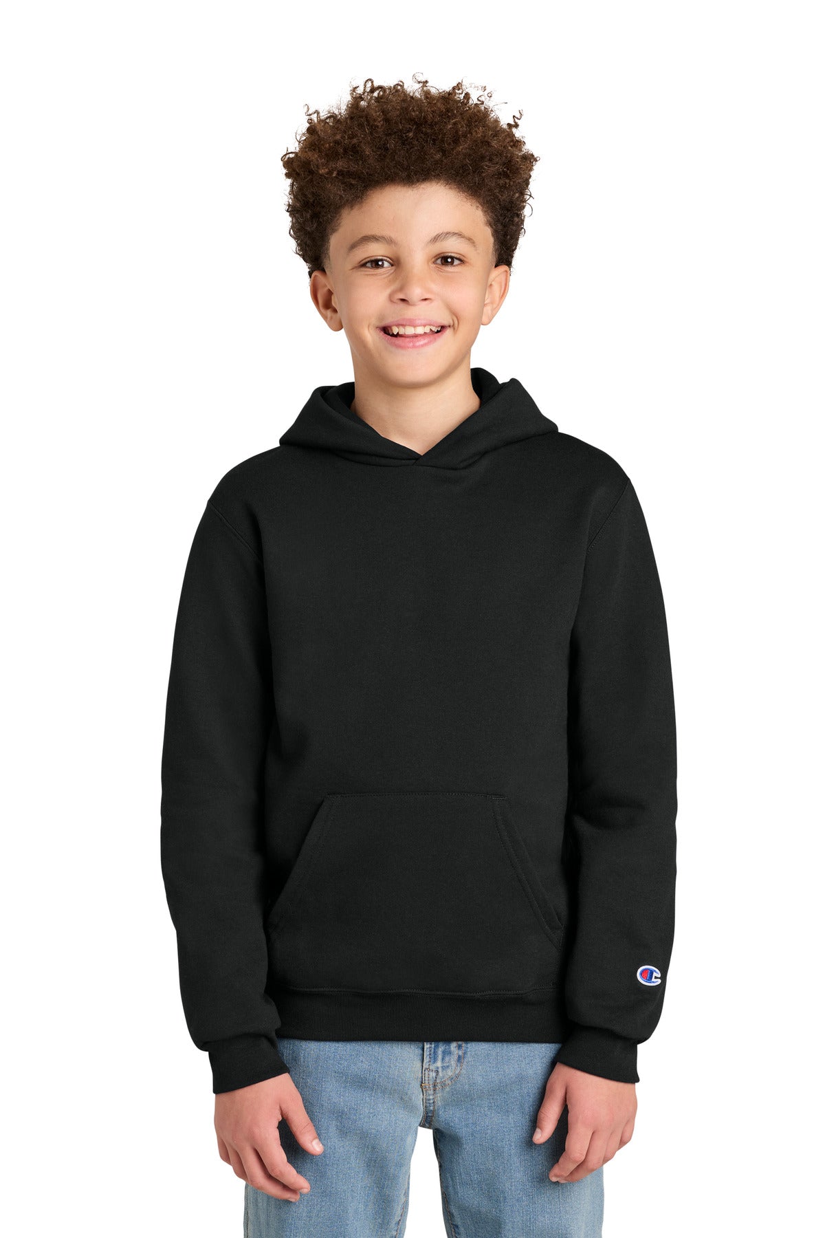 Custom logo Champion® Youth Powerblend® Hooded Sweatshirt S790 in Black