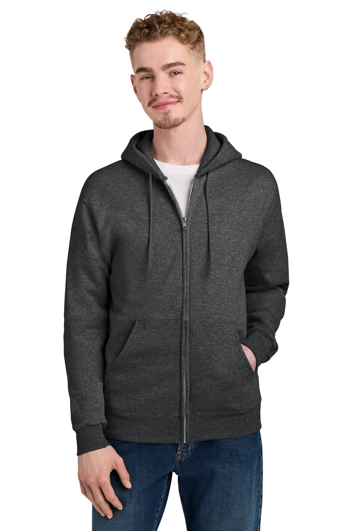 Custom logo Champion® Powerblend® Full-Zip Hoodie. S800 in Charcoal Heather