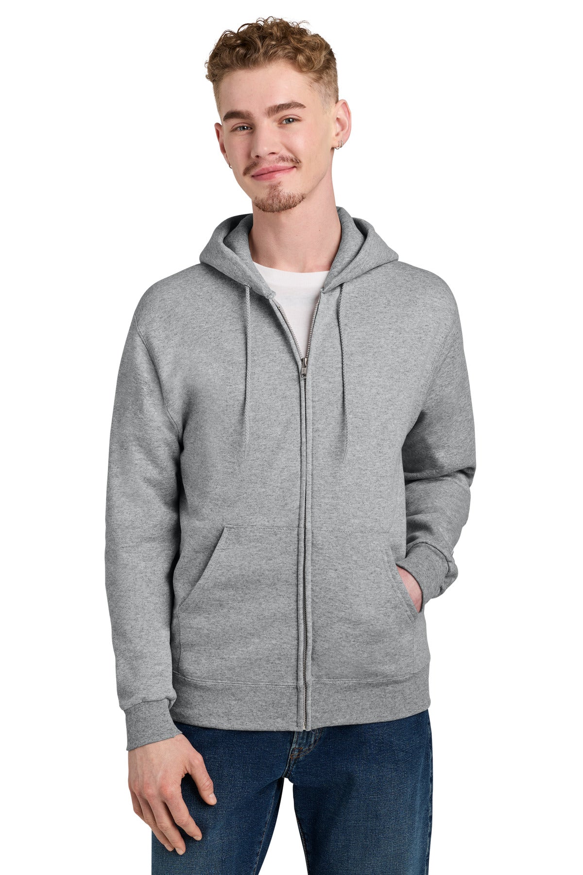 Custom logo Champion® Powerblend® Full-Zip Hoodie. S800 in Light Steel
