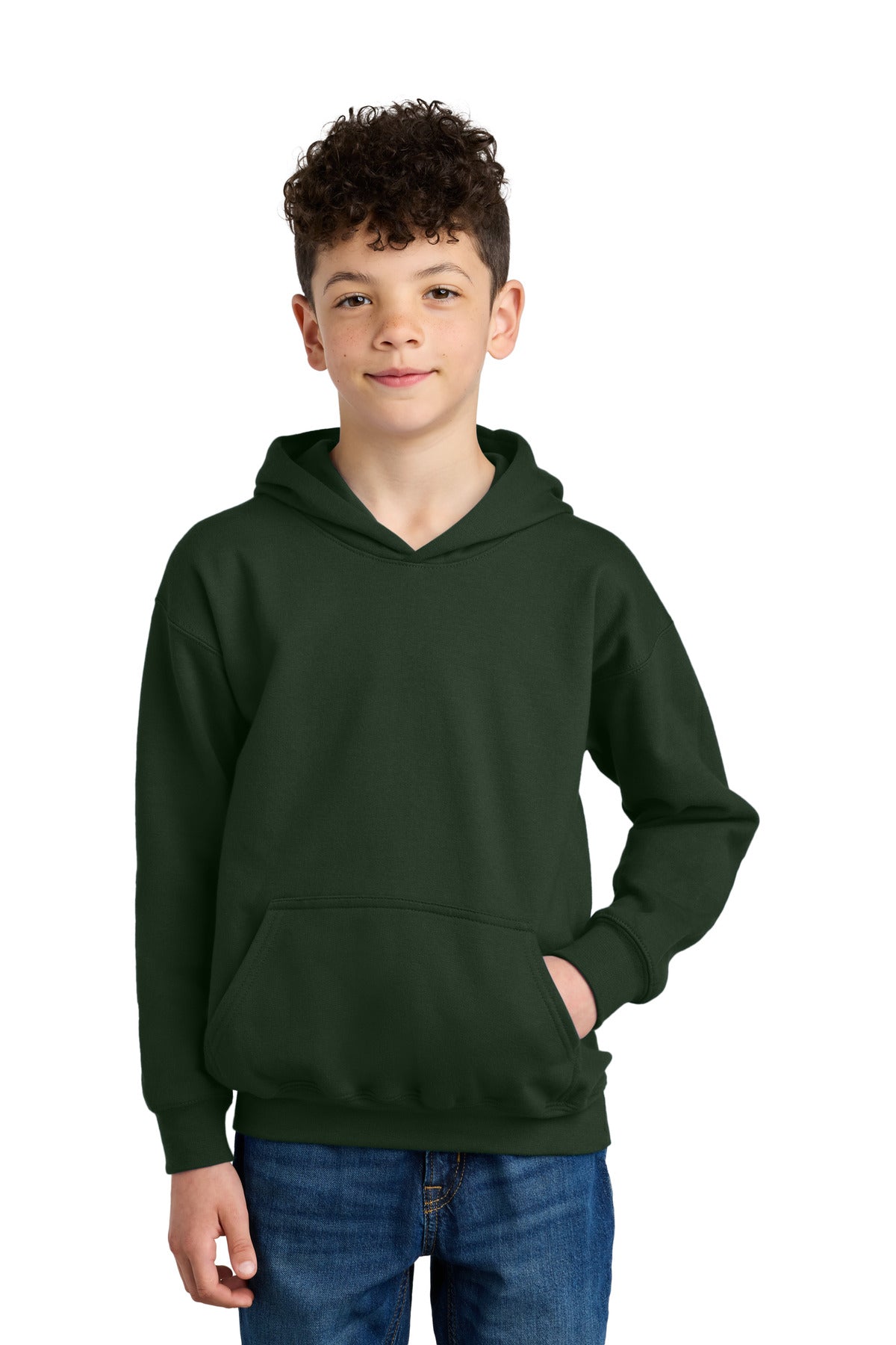 Custom logo Gildan® Youth Softstyle® Midweight Fleece Hoodie SF500B in Forest Green