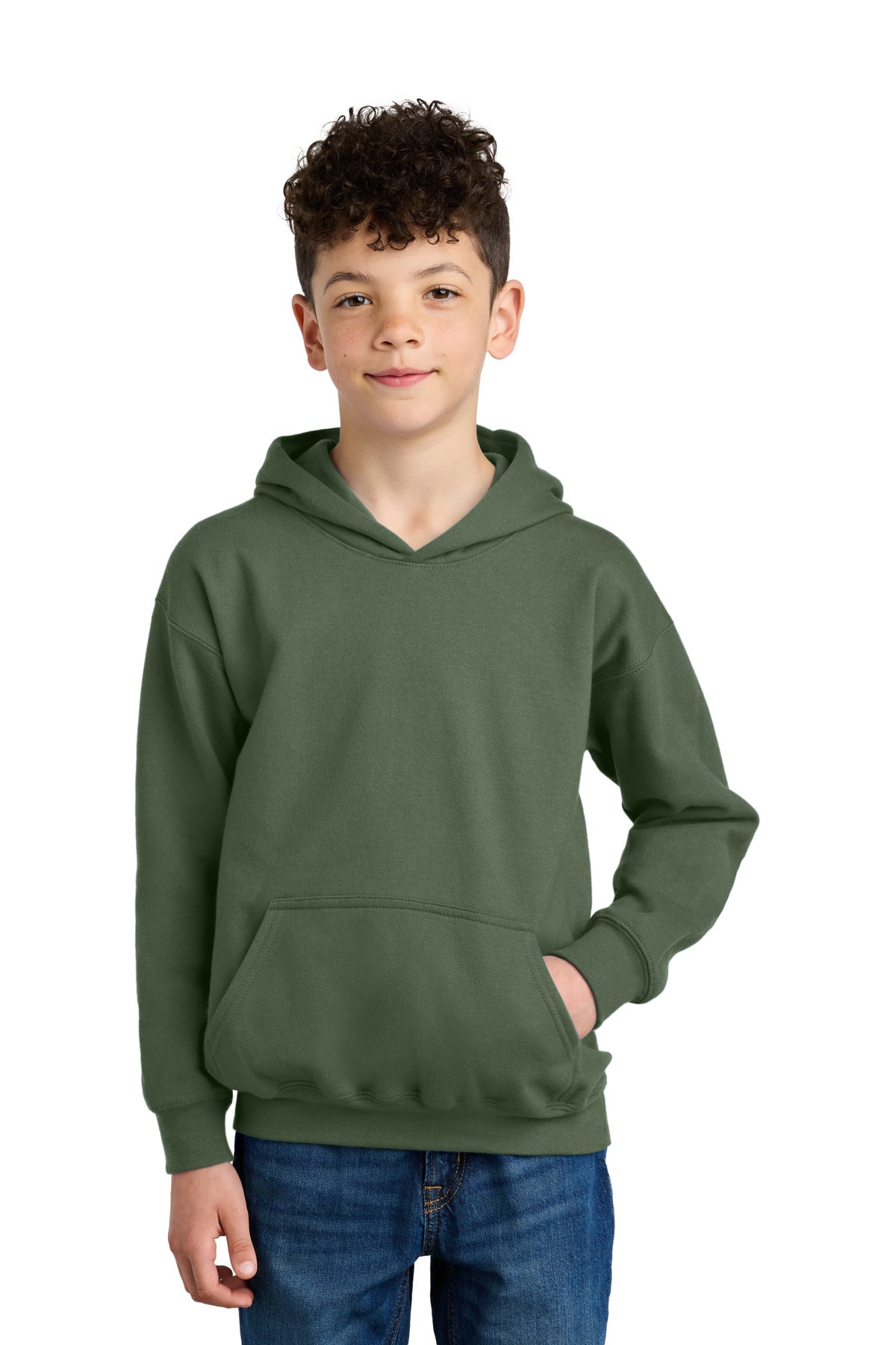 Custom logo Gildan® Youth Softstyle® Midweight Fleece Hoodie SF500B in Military Green
