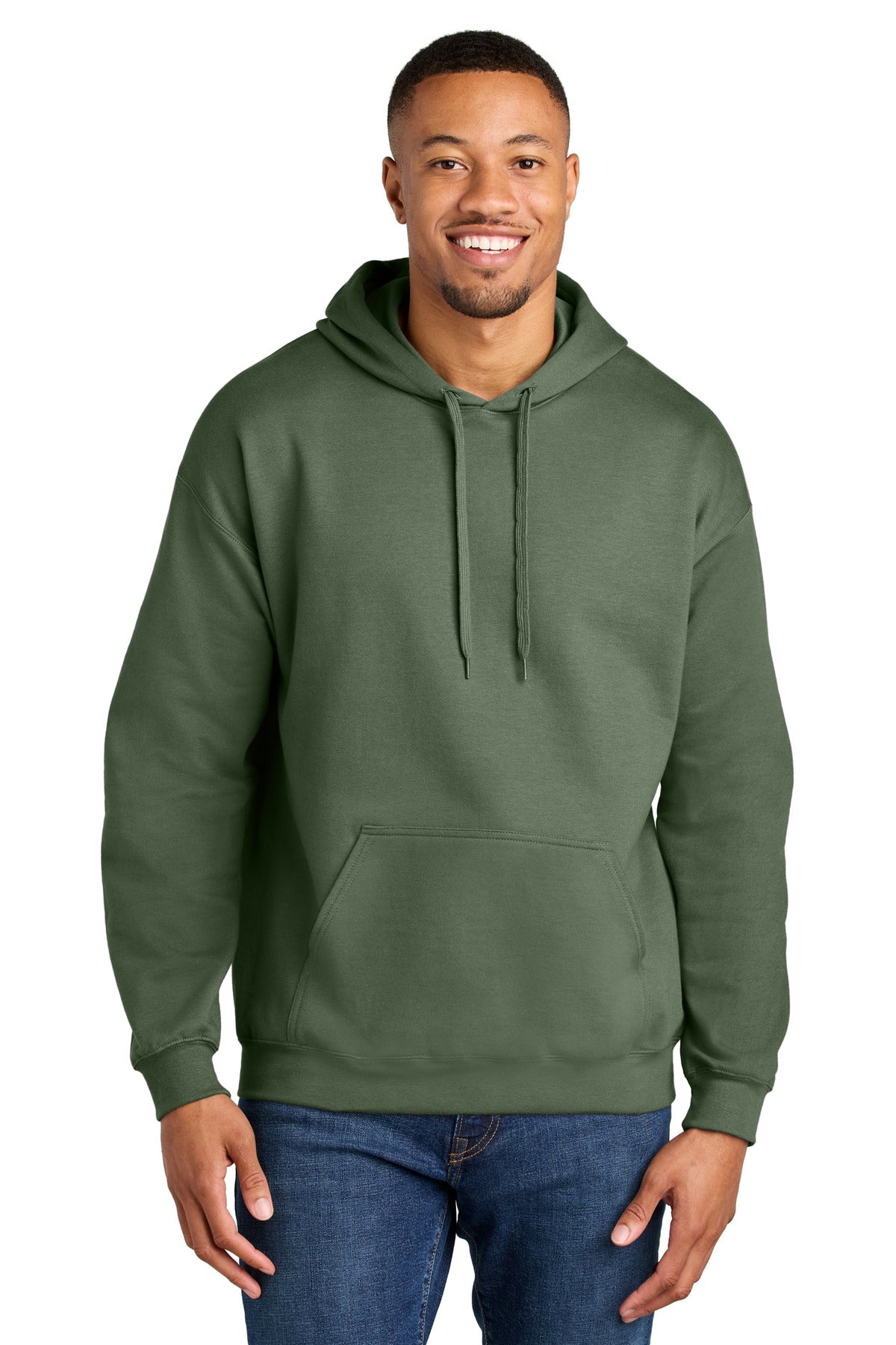Custom logo Gildan® Softstyle® Midweight Pullover Hooded Sweatshirt SF500 in Military Green