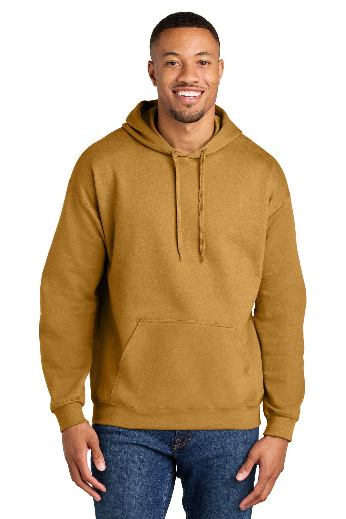 Custom logo Gildan® Softstyle® Midweight Pullover Hooded Sweatshirt SF500 in Mustard