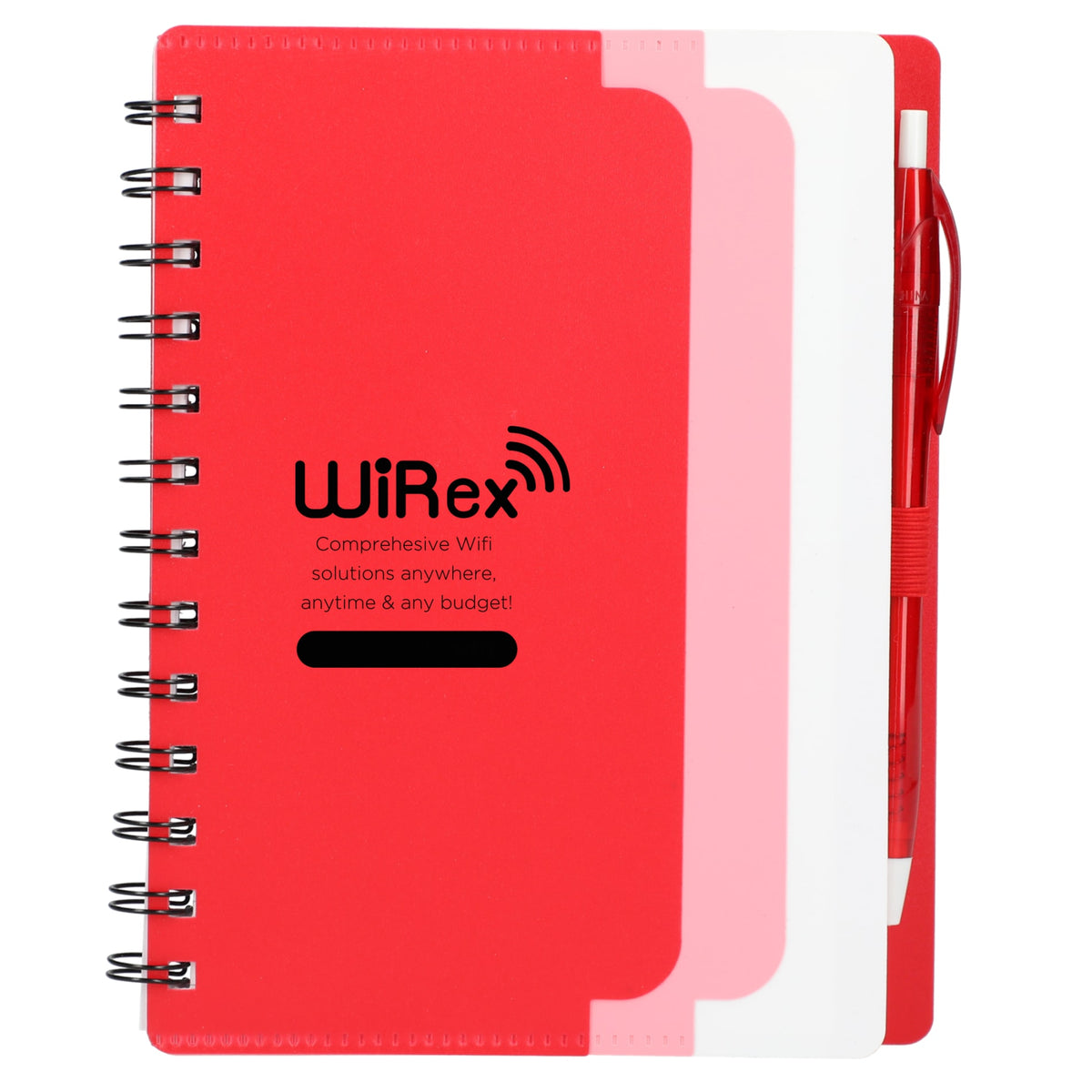 Custom logo 5" x 7" Recycled Dual Pocket Spiral Notebook w Pen