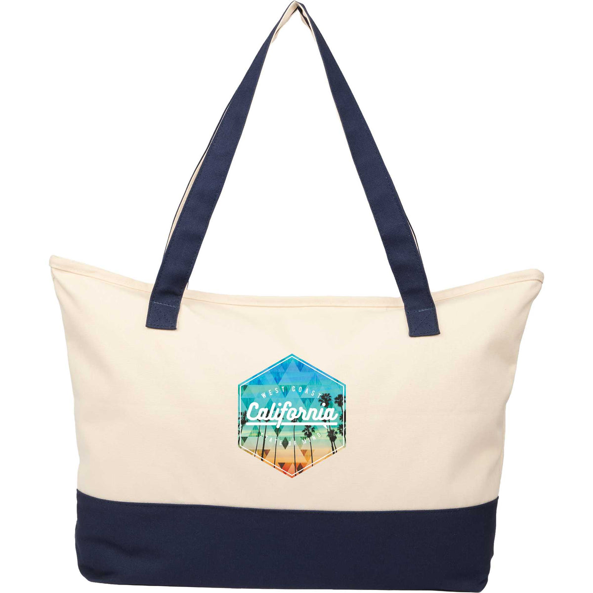 Custom logo Color Accent 12oz Recycled Cotton Zippered Tote