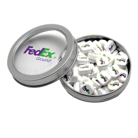 Custom logo Candy Window Tin Short Round with Printed Mints