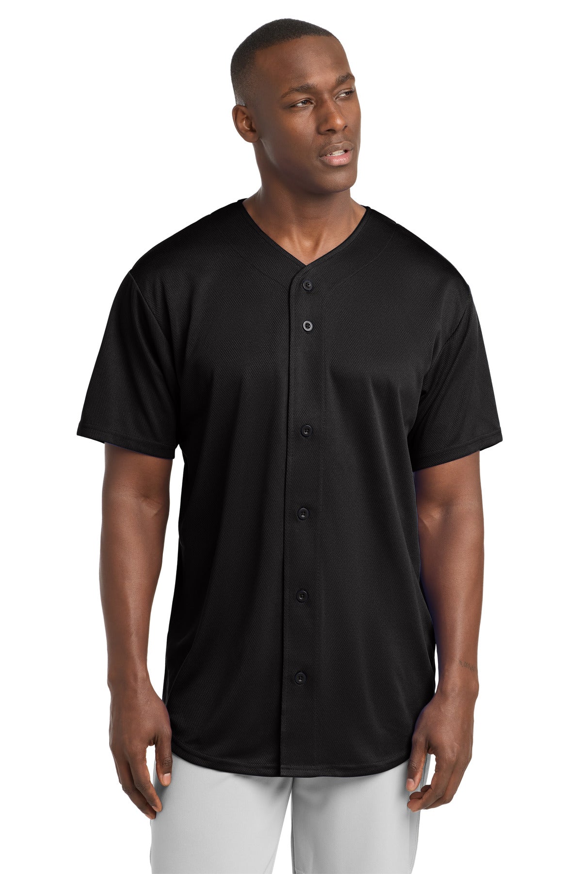 Custom logo Sport-Tek® PosiCharge® Tough Mesh Full-Button Jersey. ST220 in Black