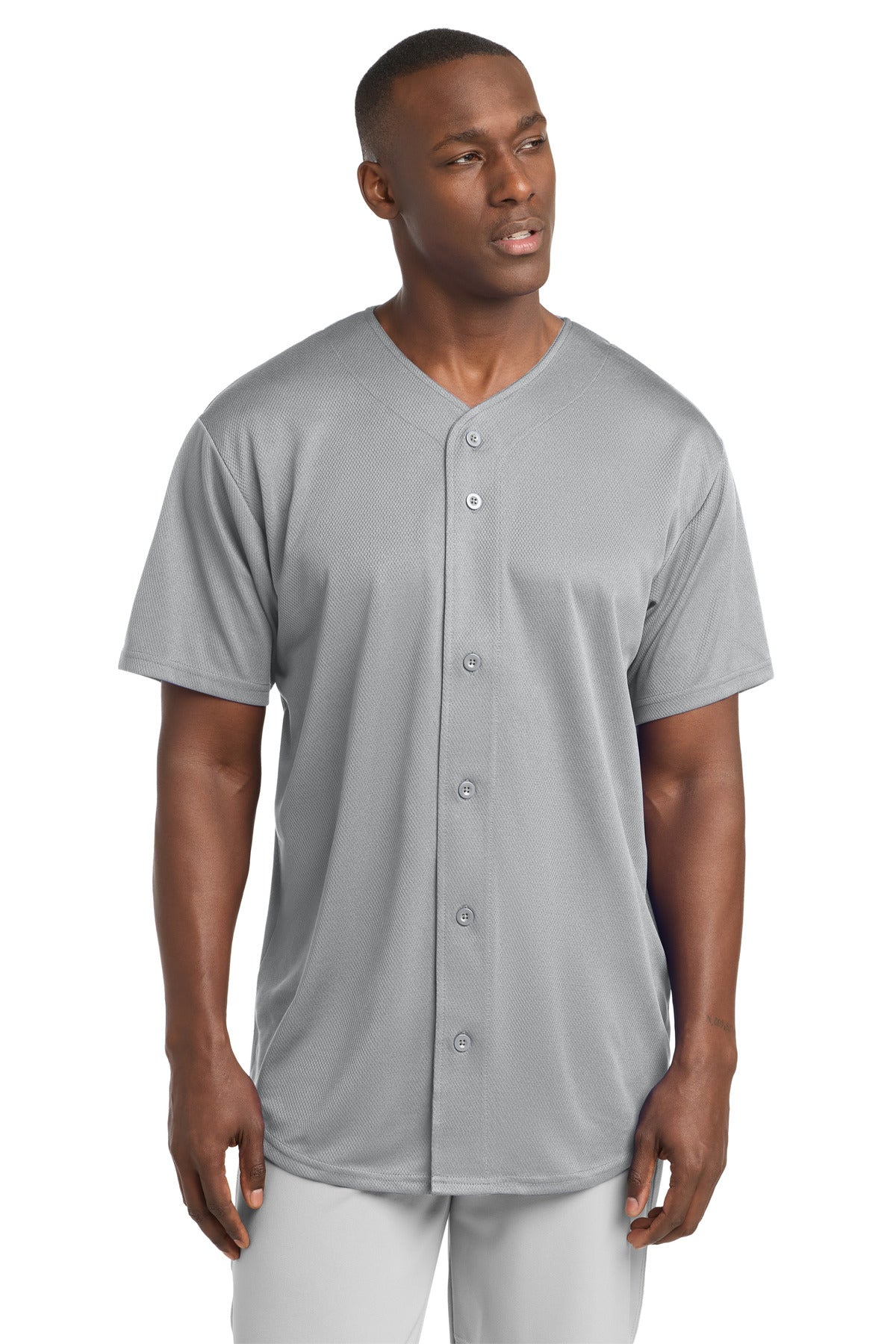 Custom logo Sport-Tek® PosiCharge® Tough Mesh Full-Button Jersey. ST220 in Silver