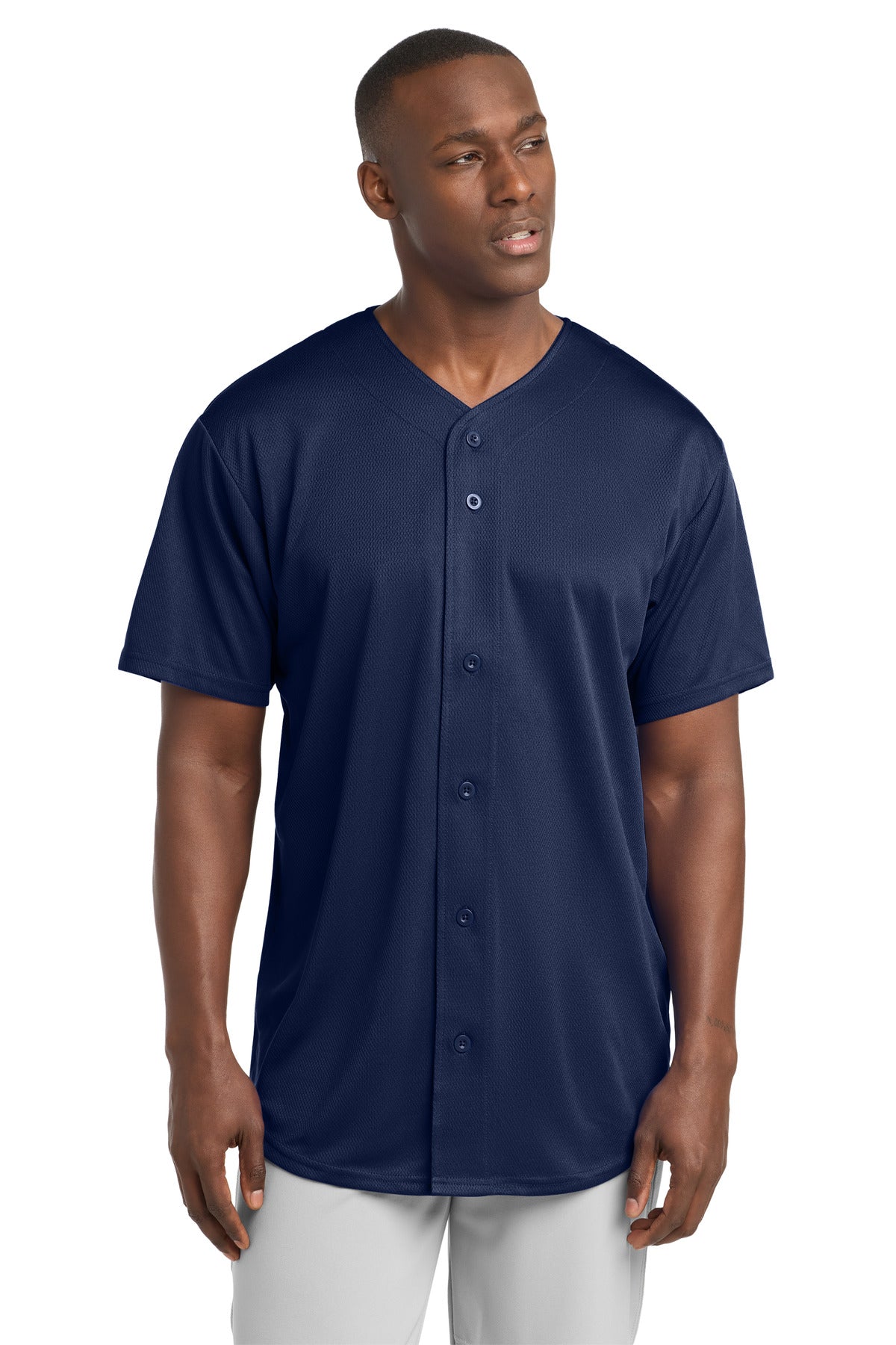 Custom logo Sport-Tek® PosiCharge® Tough Mesh Full-Button Jersey. ST220 in True Navy